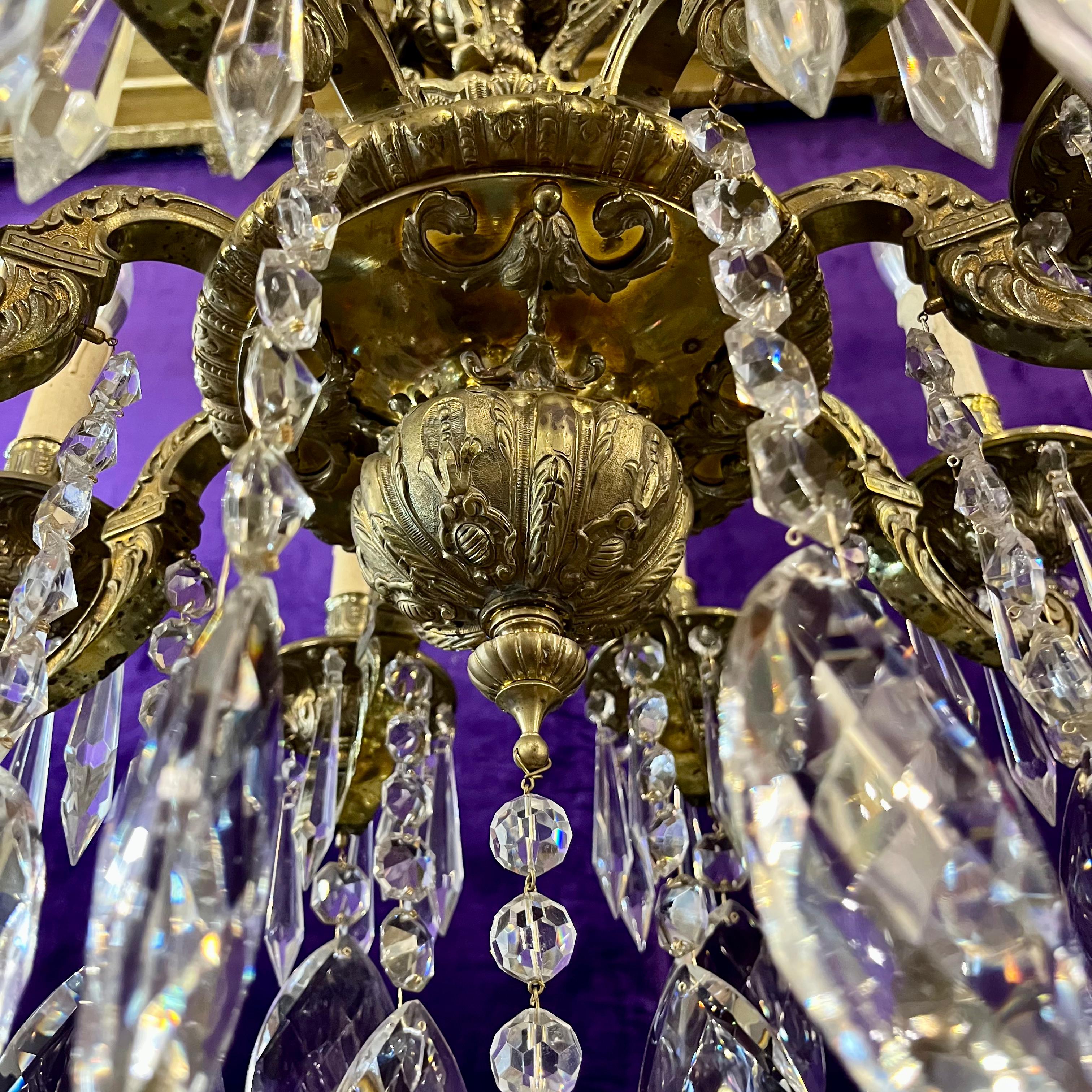 Mazarine Gilt Brass & Crystal Chandelier, c. 1900
