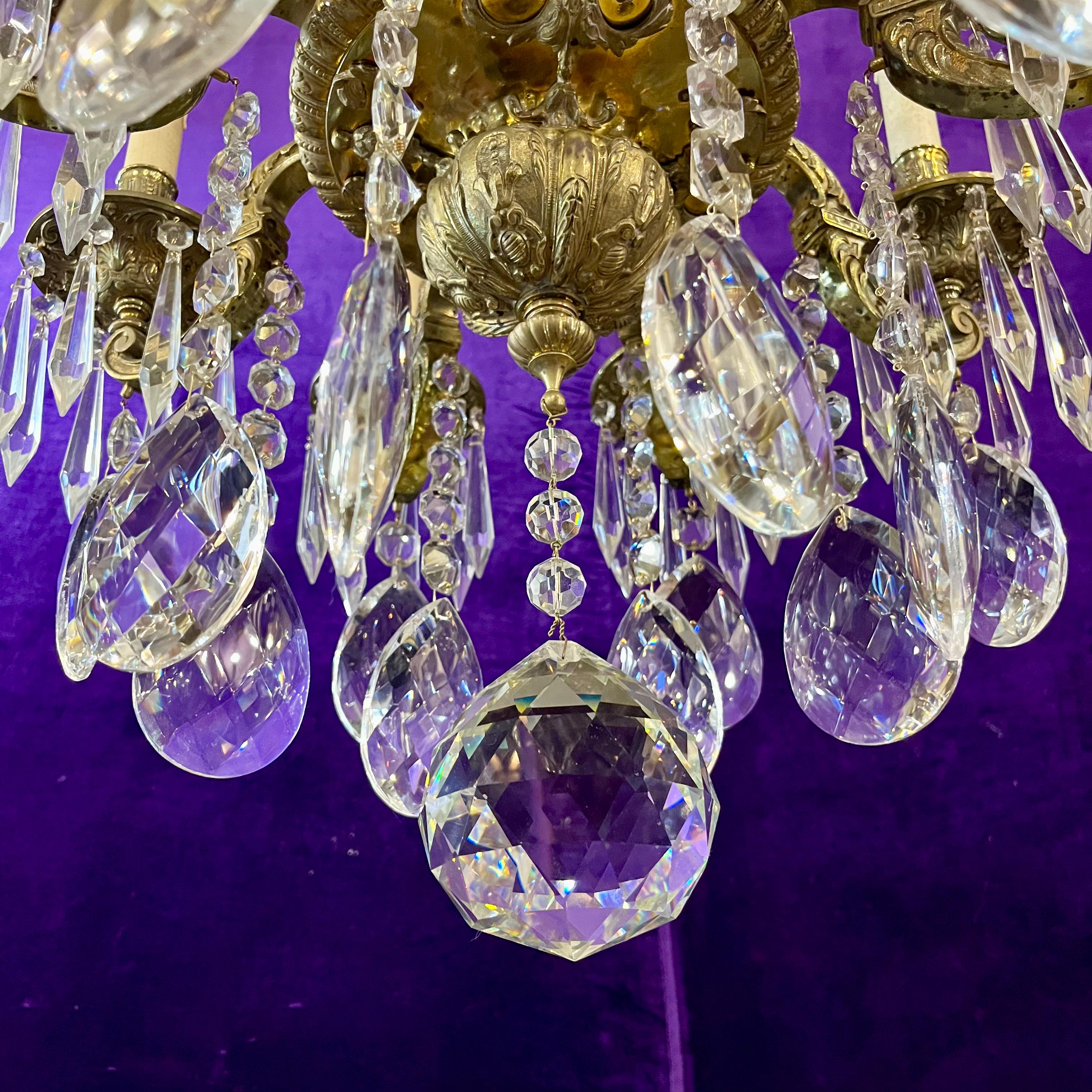 Mazarine Gilt Brass & Crystal Chandelier, c. 1900
