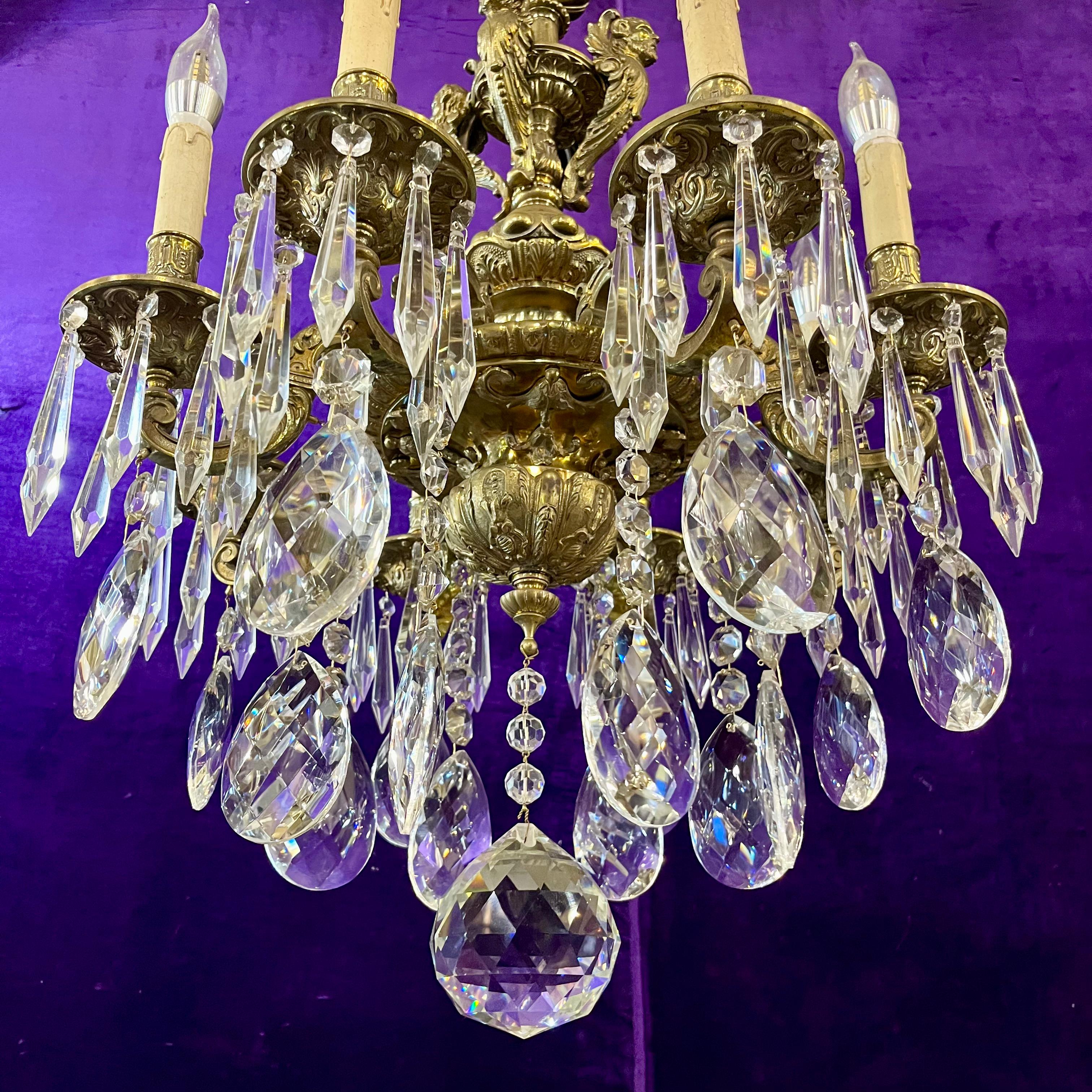 Mazarine Gilt Brass & Crystal Chandelier, c. 1900
