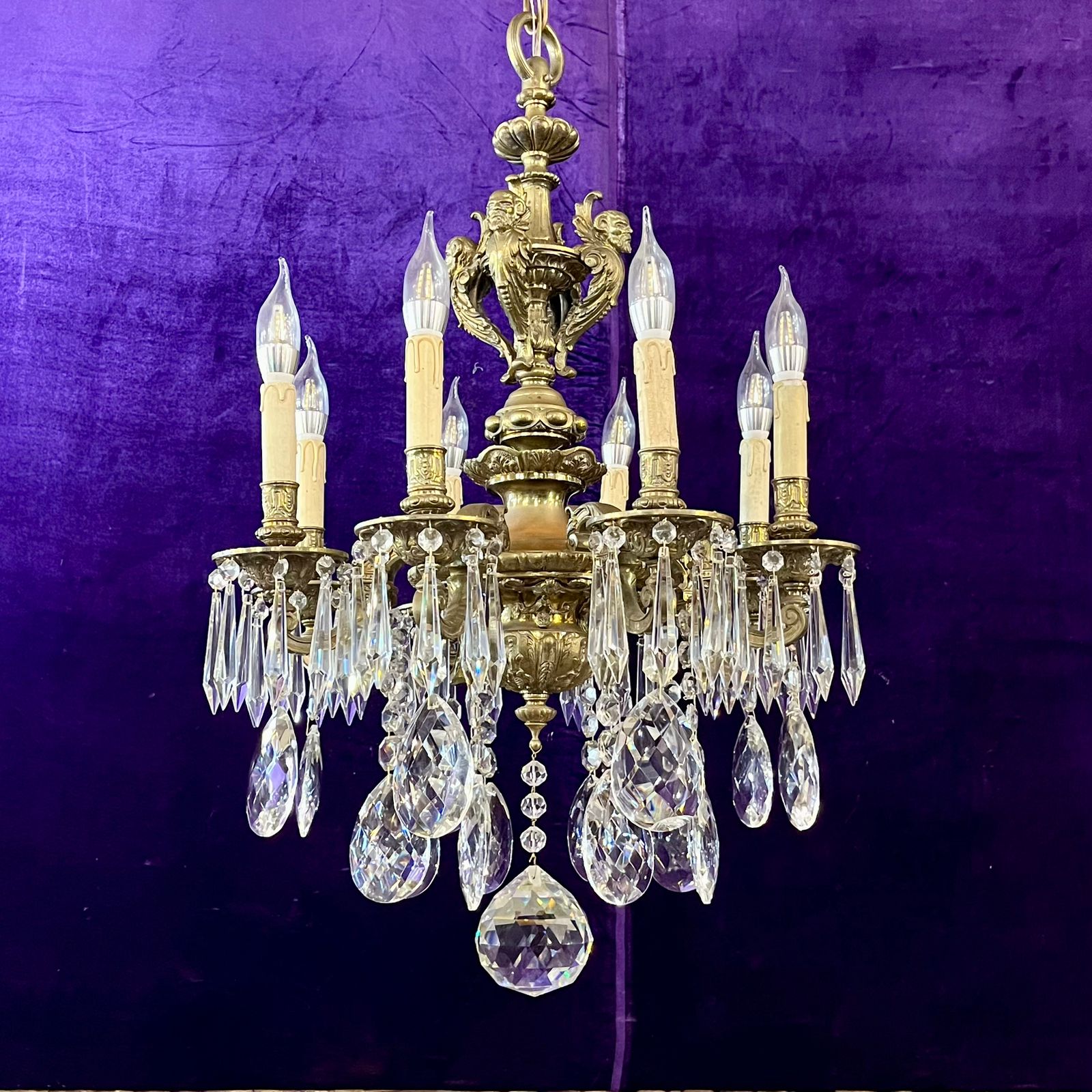 Mazarine Gilt Brass & Crystal Chandelier, c. 1900