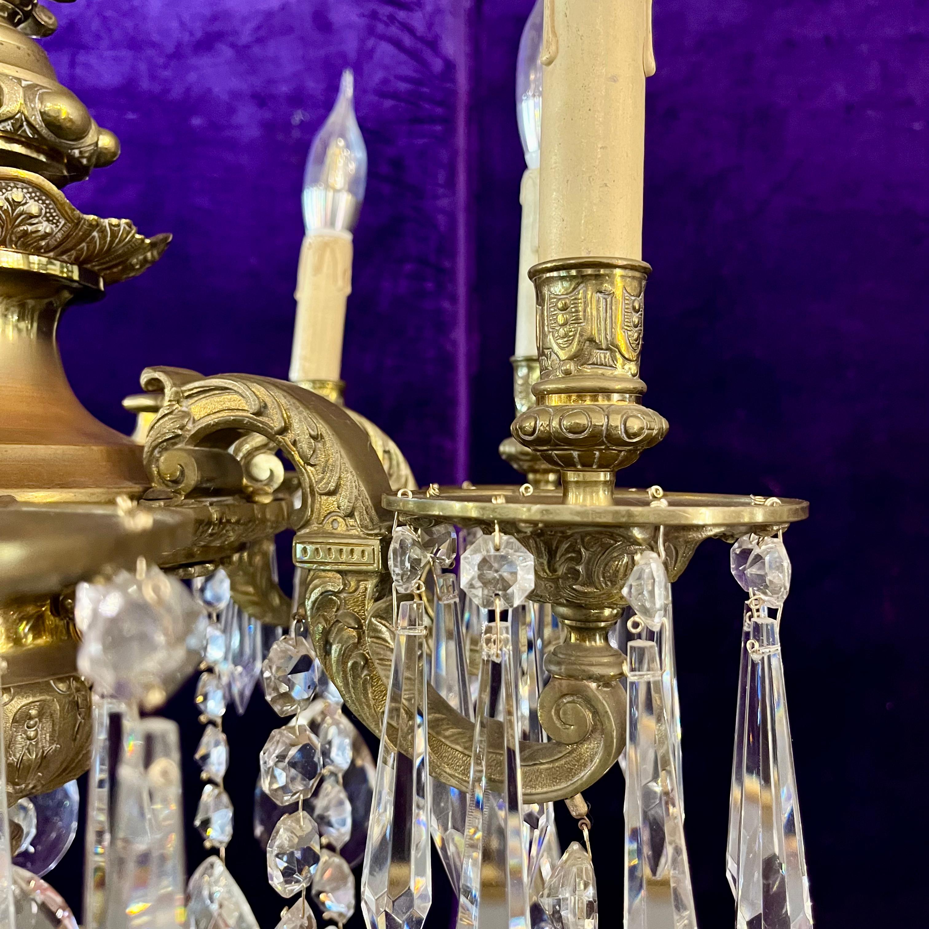 Mazarine Gilt Brass & Crystal Chandelier, c. 1900