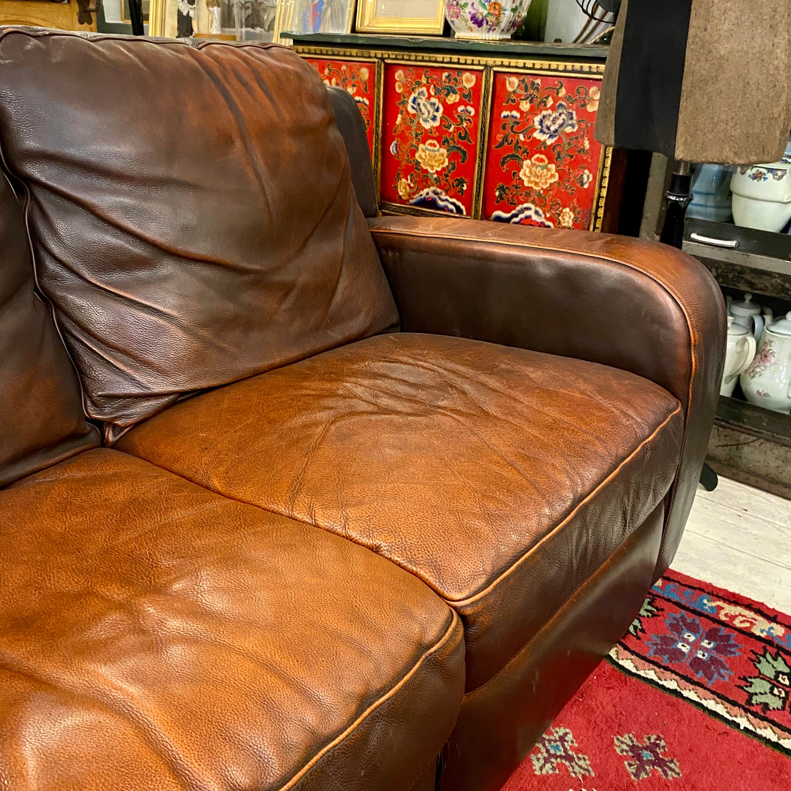 Stunning Art Deco Deep Chocolate Leather Sofas