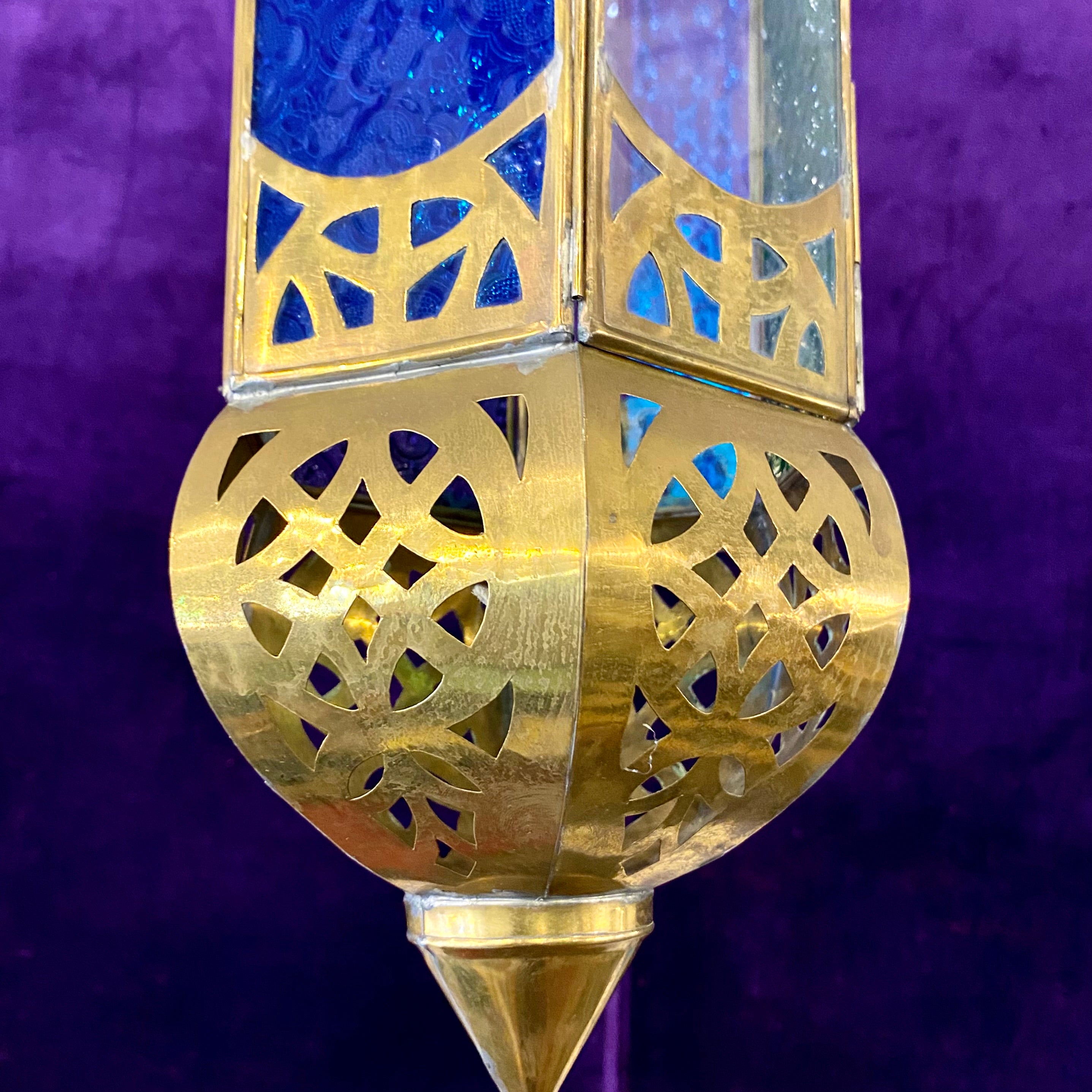 Moroccan Style Brass Lantern with Pressed Glass Panels - SOLD