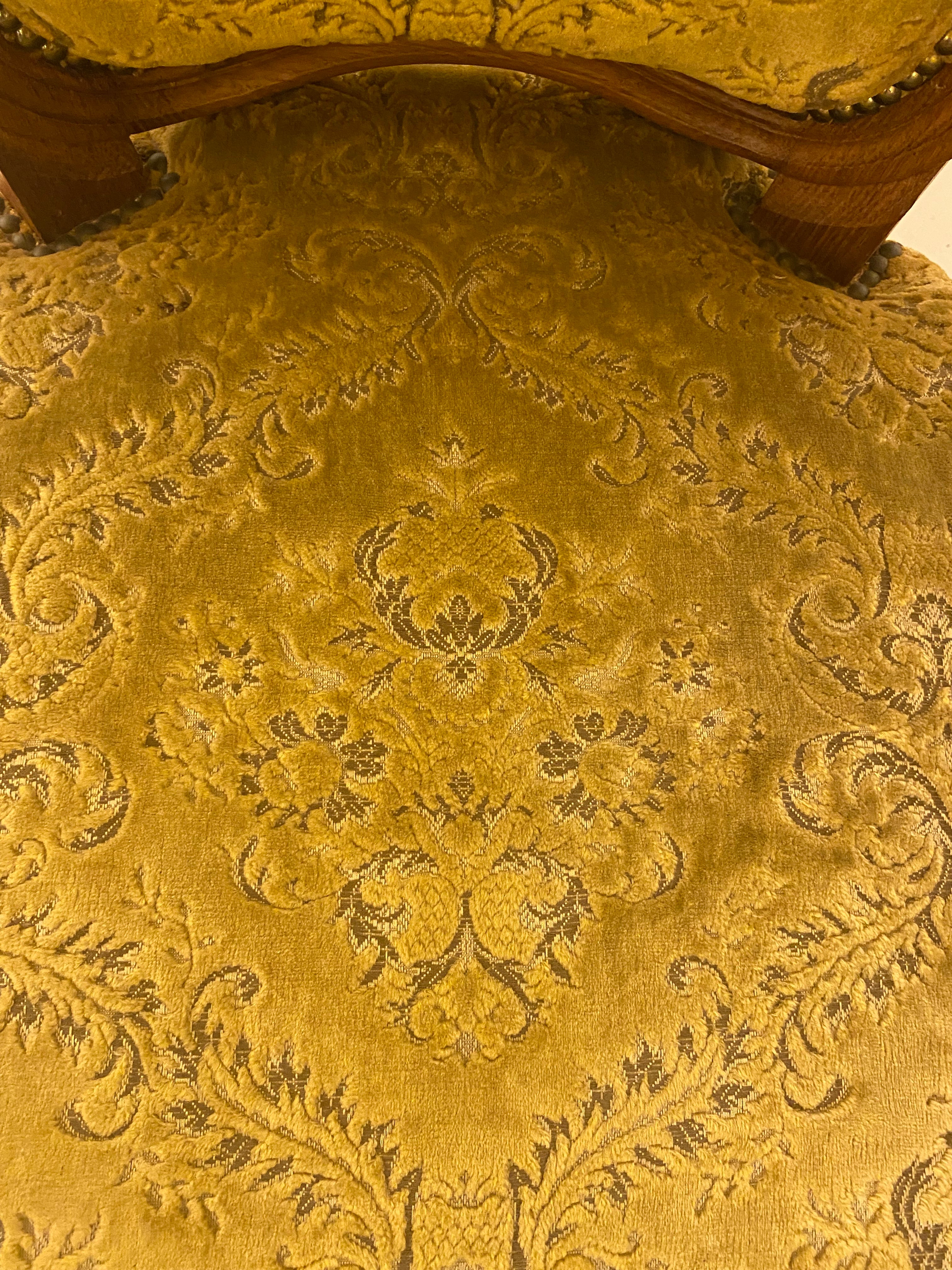 French Oak Upholstered Pair of Armchairs