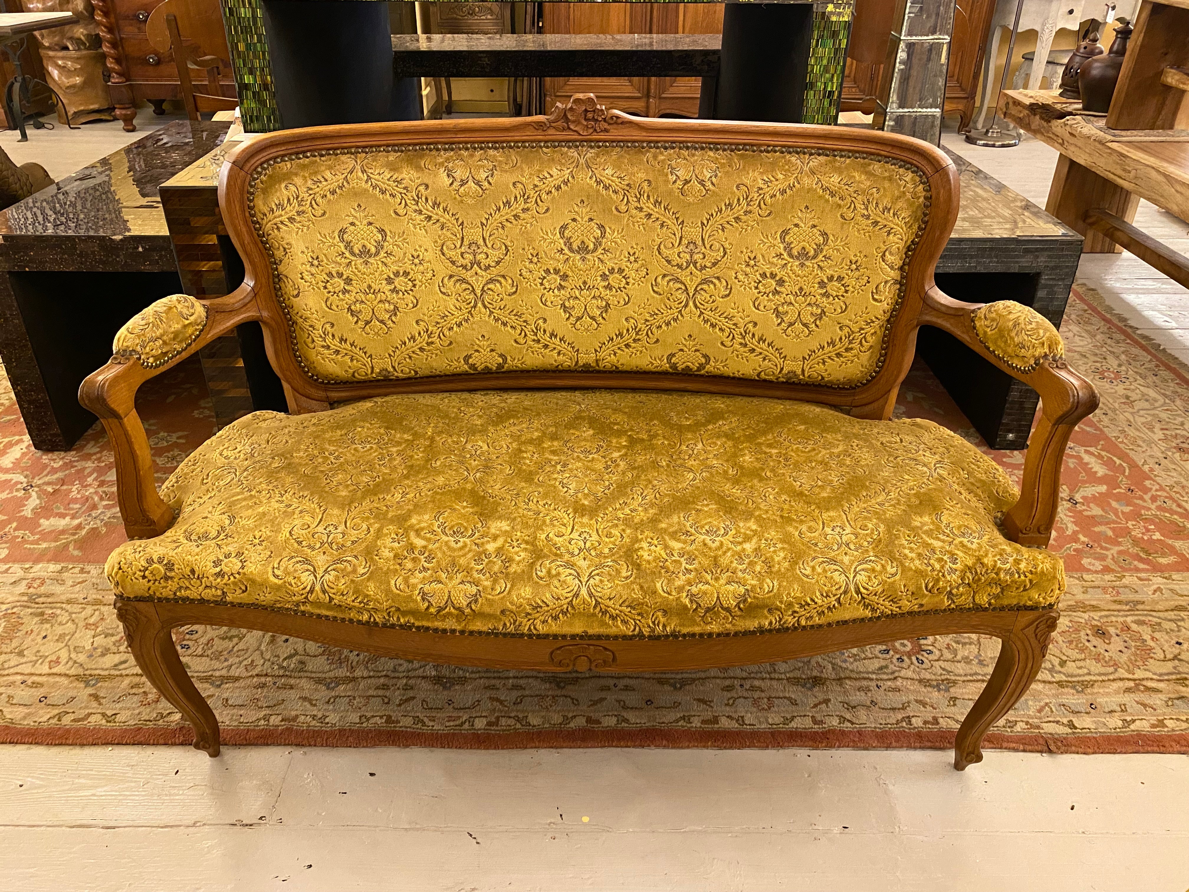 French Oak Upholstered Sofa