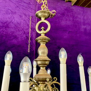 Antique Flemish Double Tier Chandelier in Polished Brass