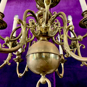 Antique Flemish Double Tier Chandelier in Polished Brass