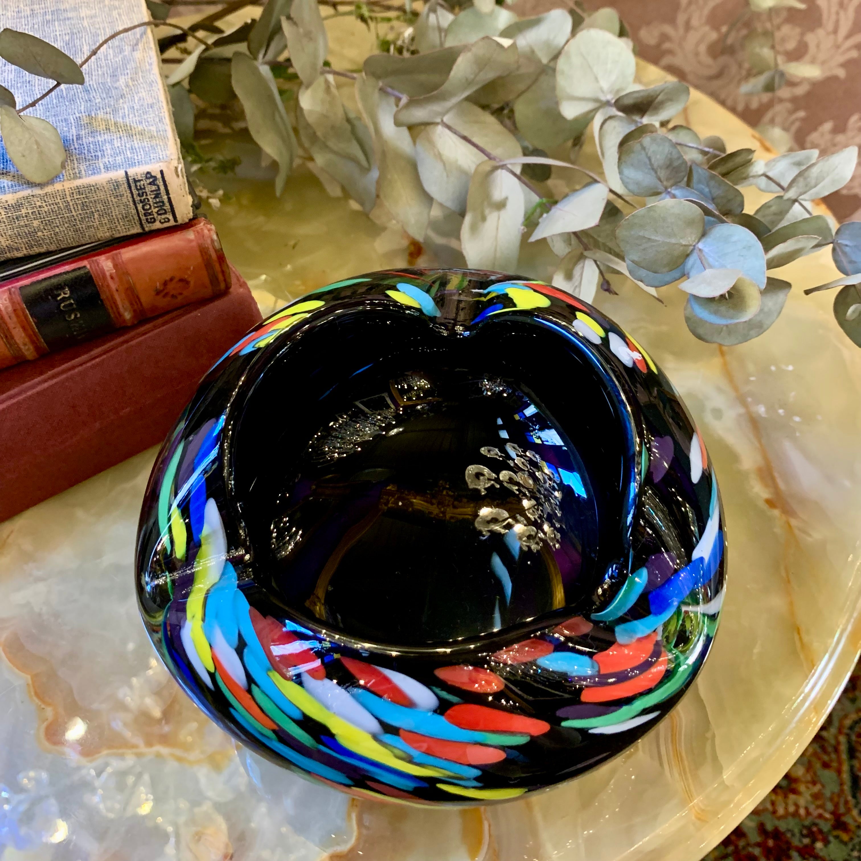 Black Murano Ashtray with Confetti Strokes