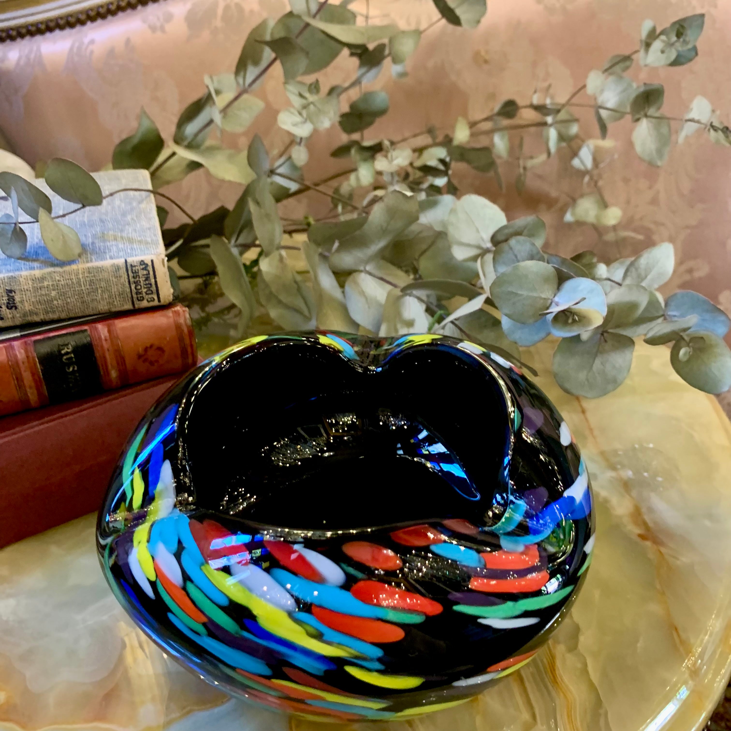 Black Murano Ashtray with Confetti Strokes