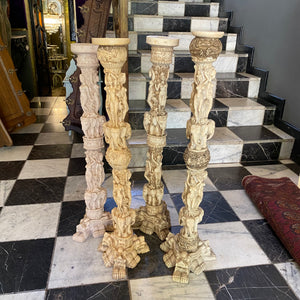 Antique Asian Style Hand Carved Pillars