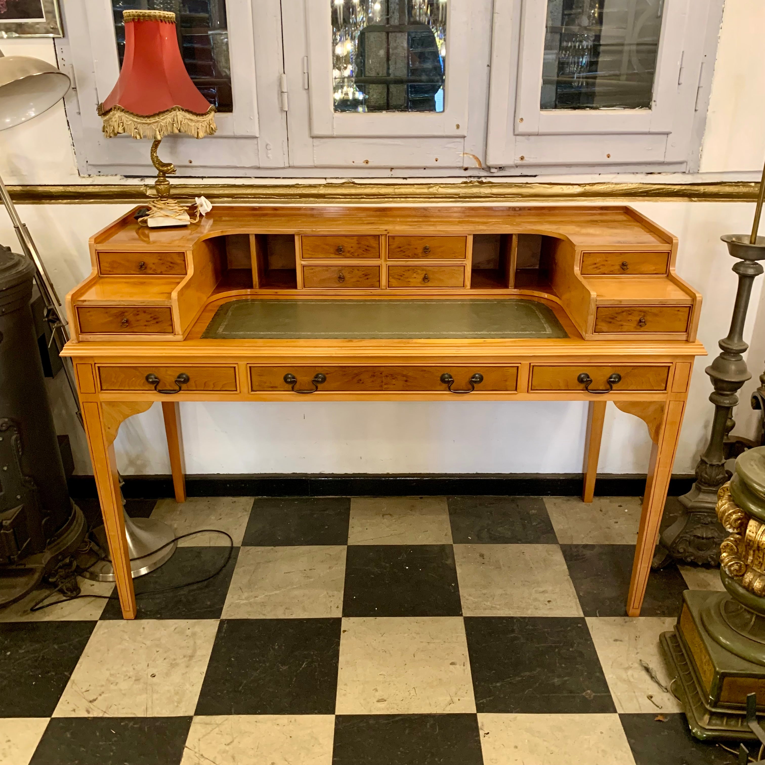 Antique English Yew Wood Carlton Desk