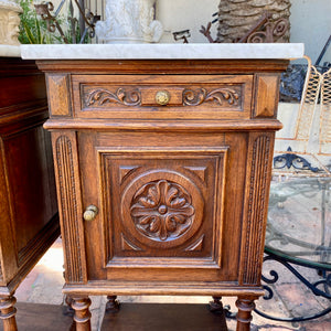 Art Nouveau Oak Bedside Pedestals with Marble Top - SOLD