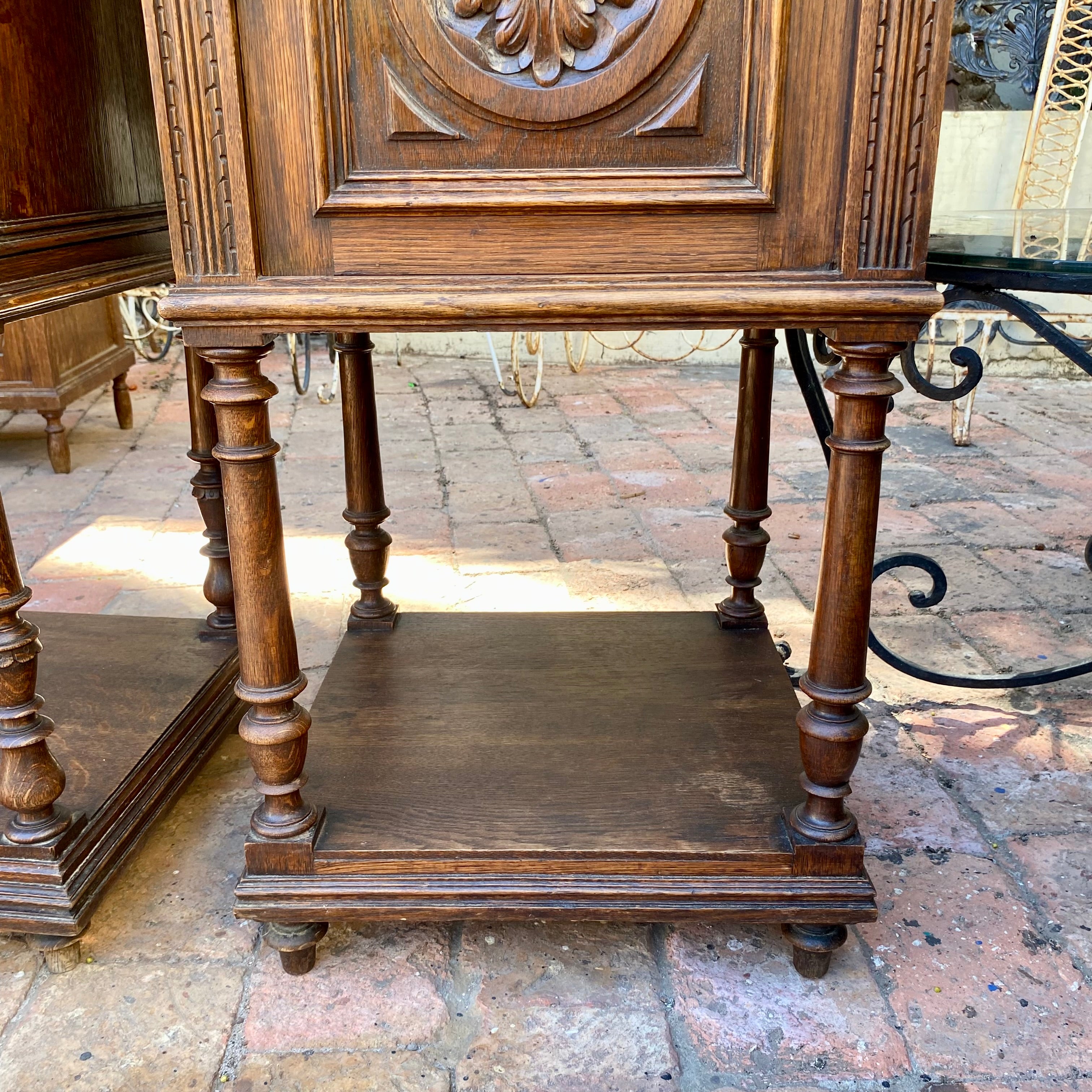 Art Nouveau Oak Bedside Pedestals with Marble Top - SOLD