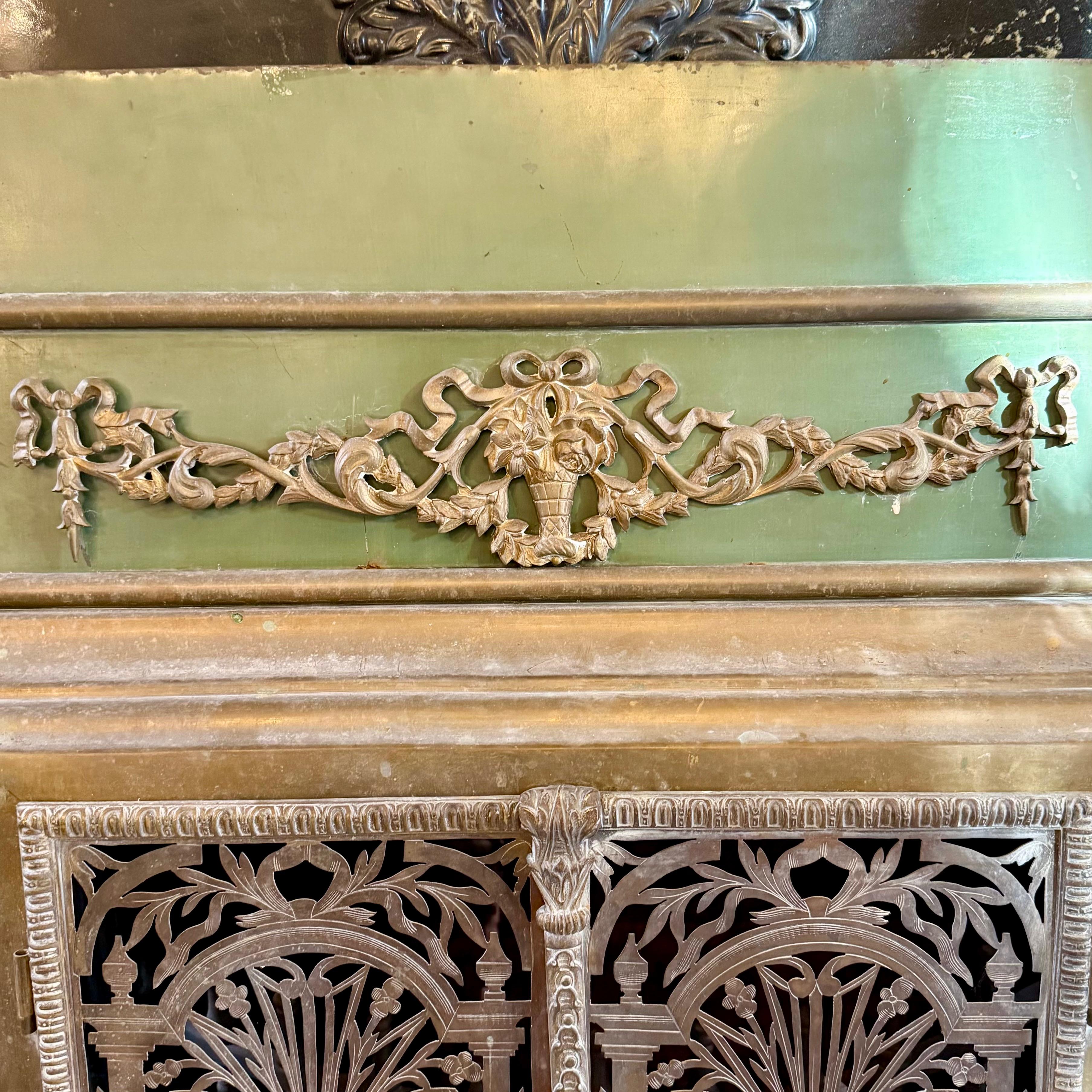Antique French Fireplace Surround with Brass Detail, Early 20th Century