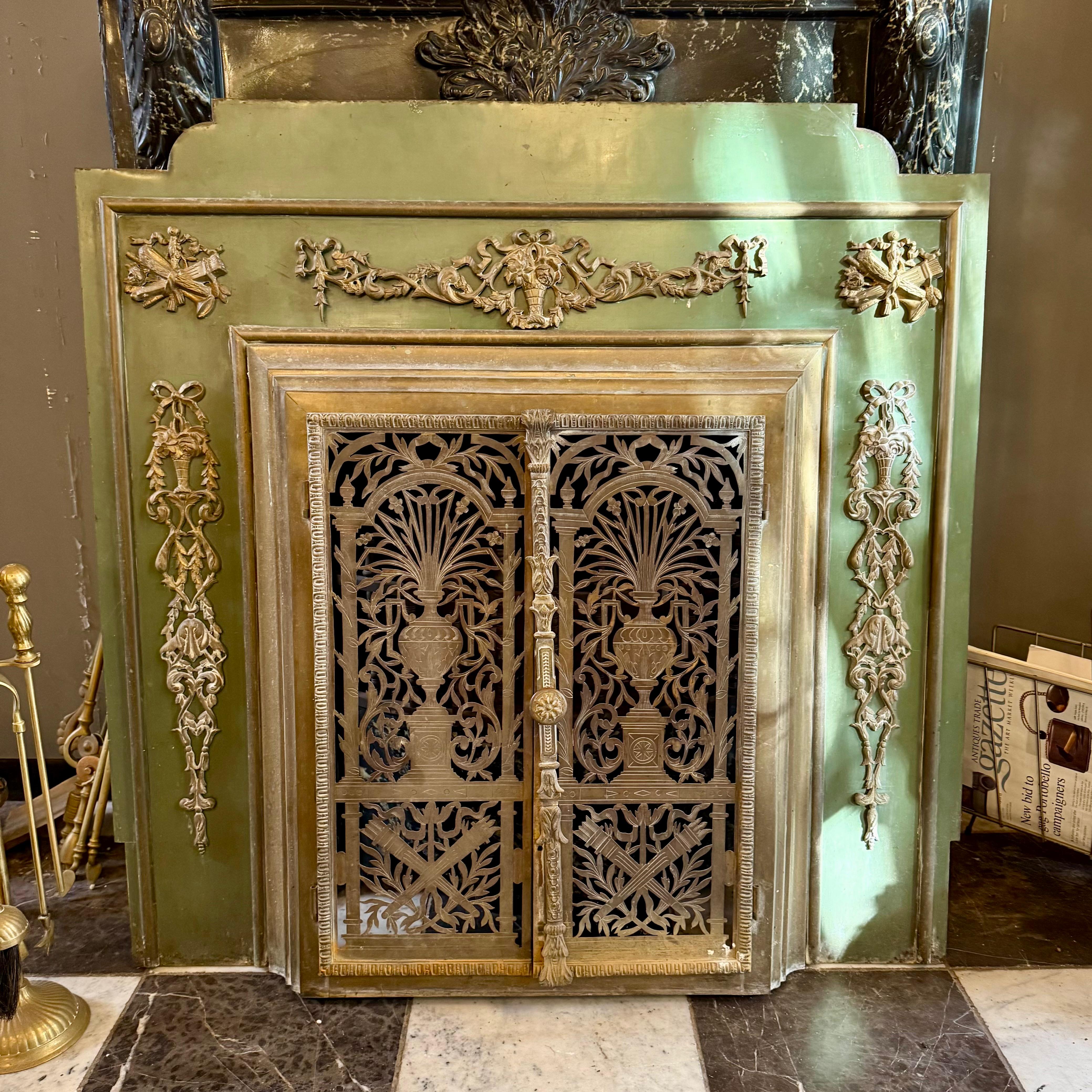 Antique French Fireplace Surround with Brass Detail, Early 20th Century