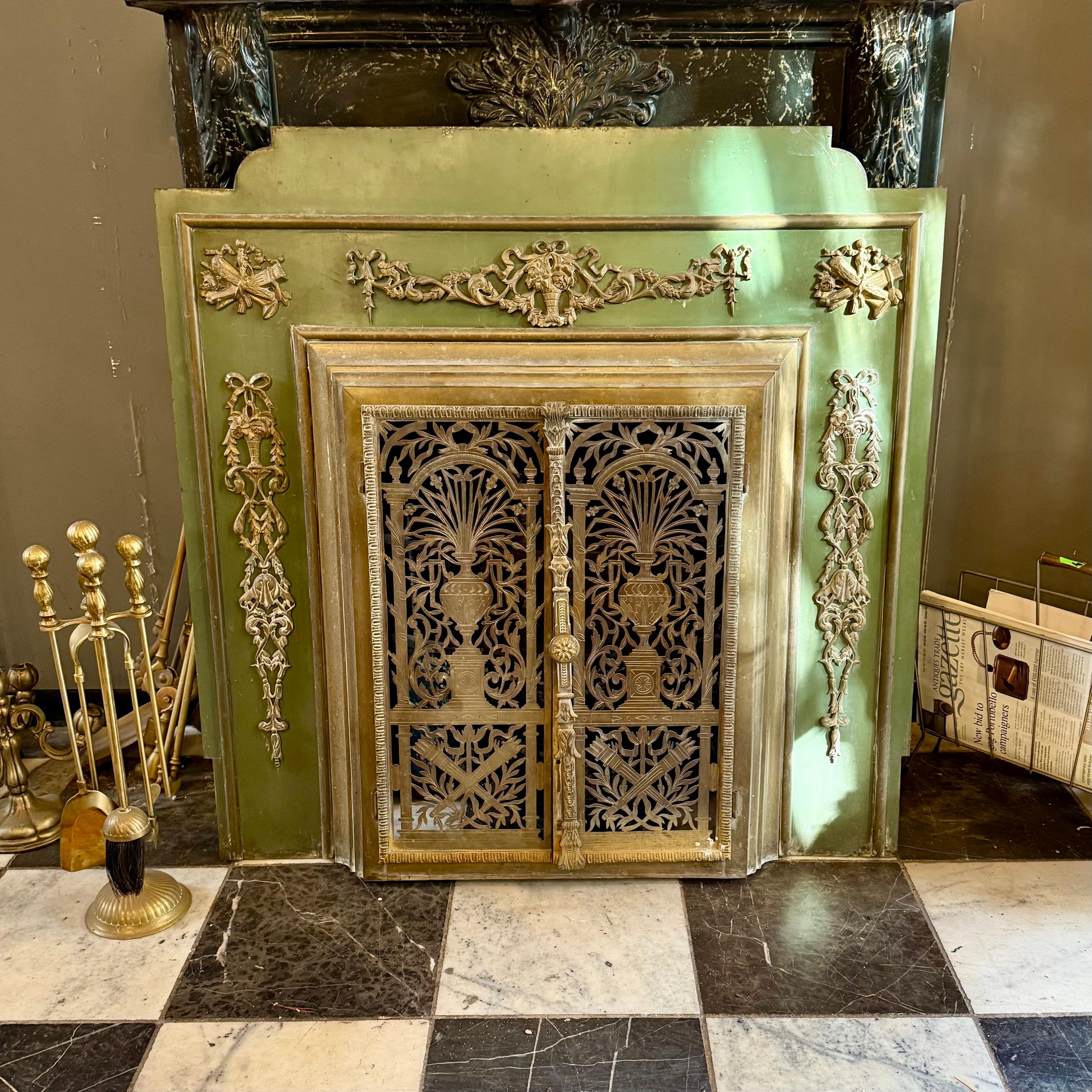 Antique French Fireplace Surround with Brass Detail, Early 20th Century