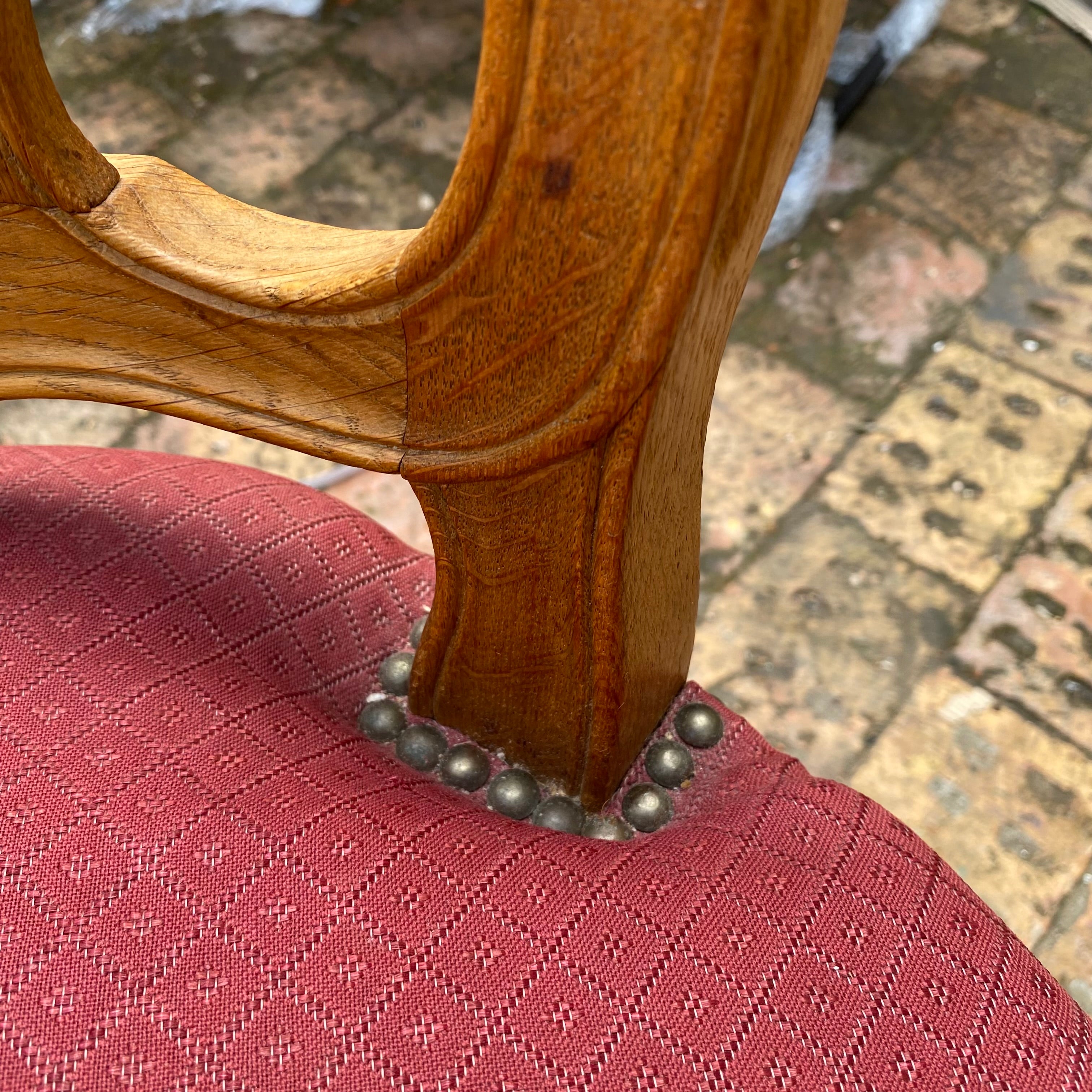 Set of 8 Antique Oak Dining Chairs in Red