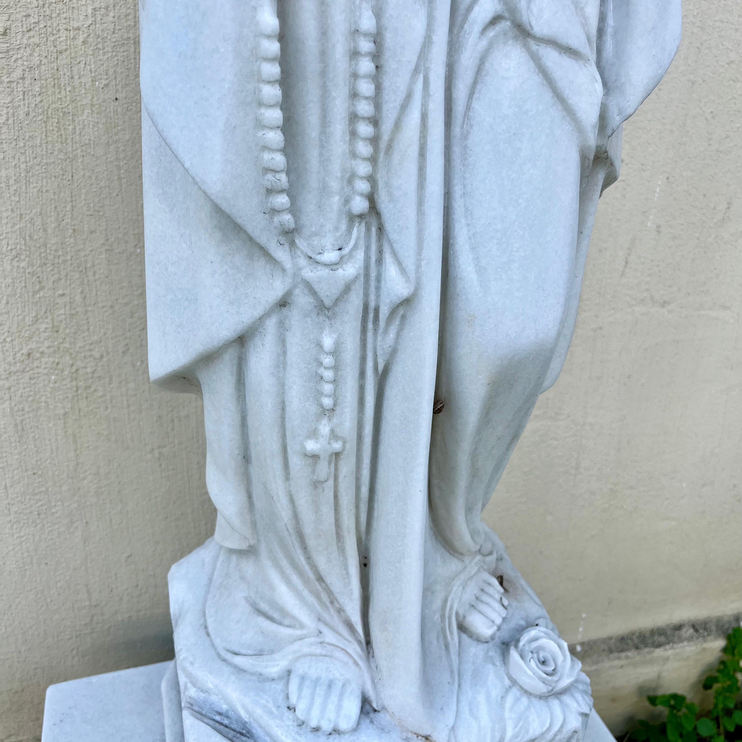 Hand-Carved White Marble Statue of Mary, 95cm