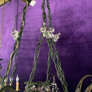 Charming Wrought Iron Chandelier with Purple Venetian Glass Crystals