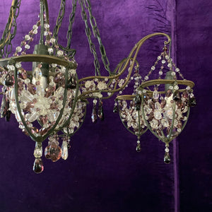 Charming Wrought Iron Chandelier with Purple Venetian Glass Crystals