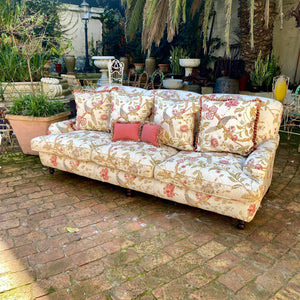 Vintage Upholstered Sofa with Feather Cushions