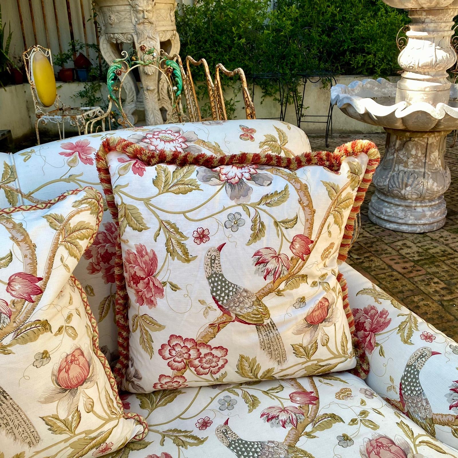 Vintage Upholstered Sofa with Feather Cushions