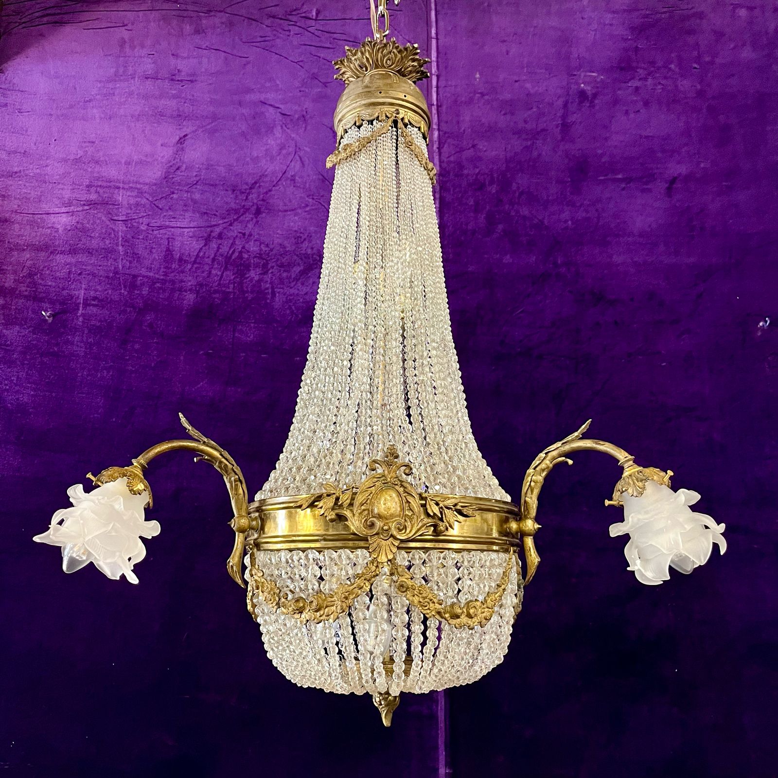 Empire Style Gilt Bronze and Crystal Chandelier, c. Early 20th Century