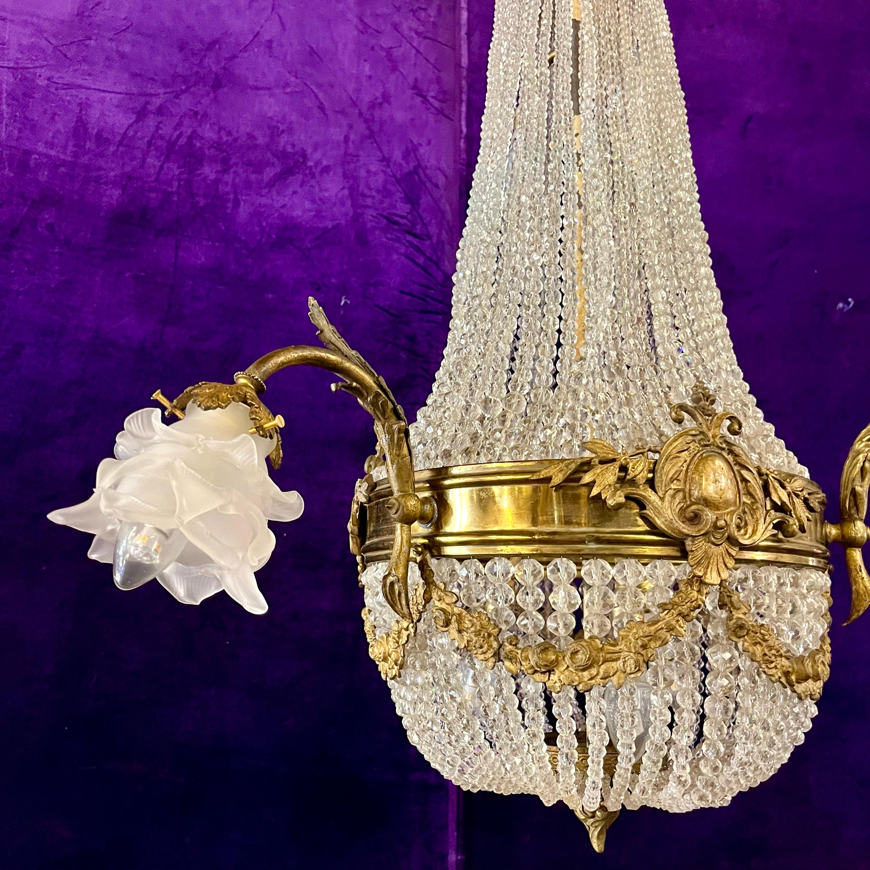 Empire Style Gilt Bronze and Crystal Chandelier, c. Early 20th Century