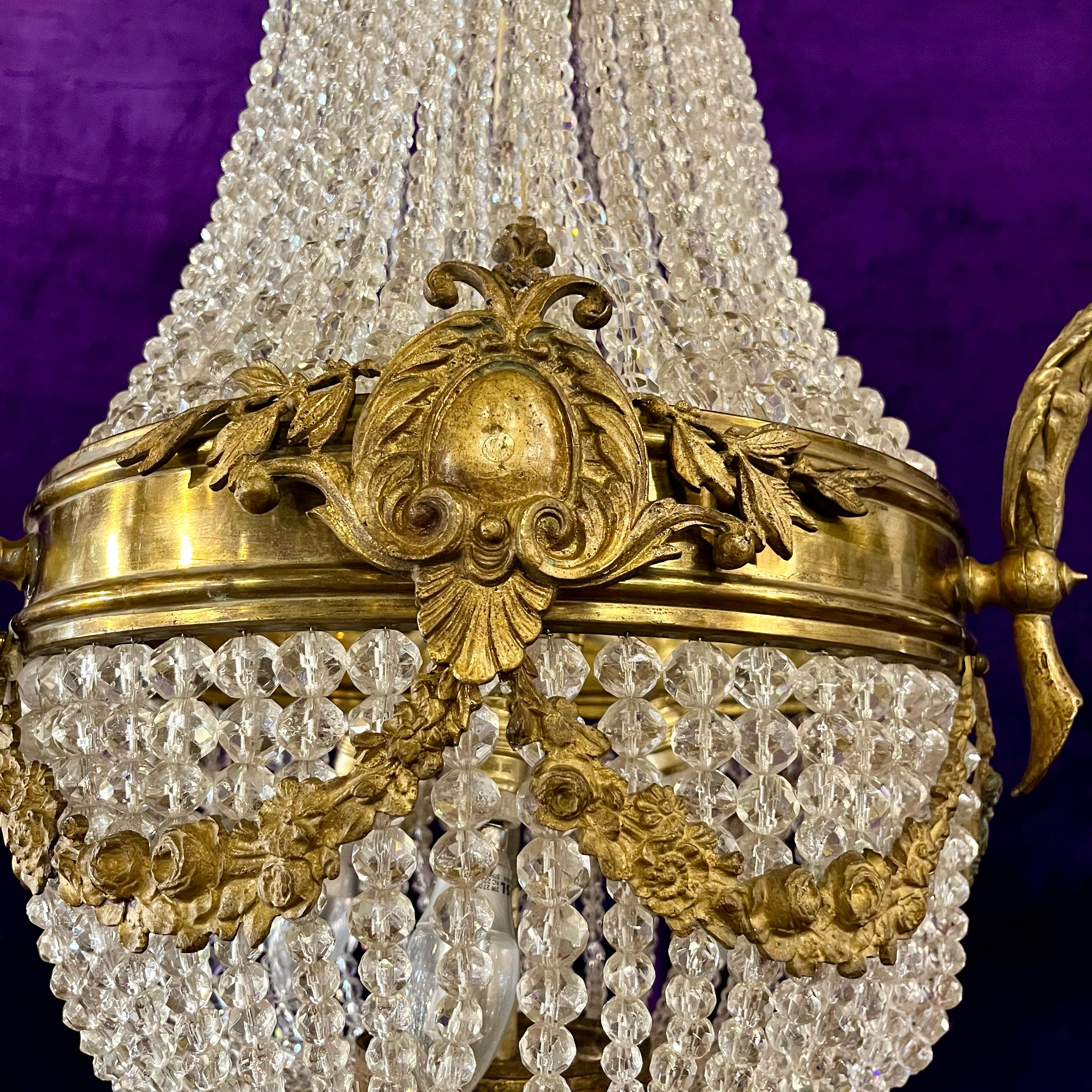 Empire Style Gilt Bronze and Crystal Chandelier, c. Early 20th Century