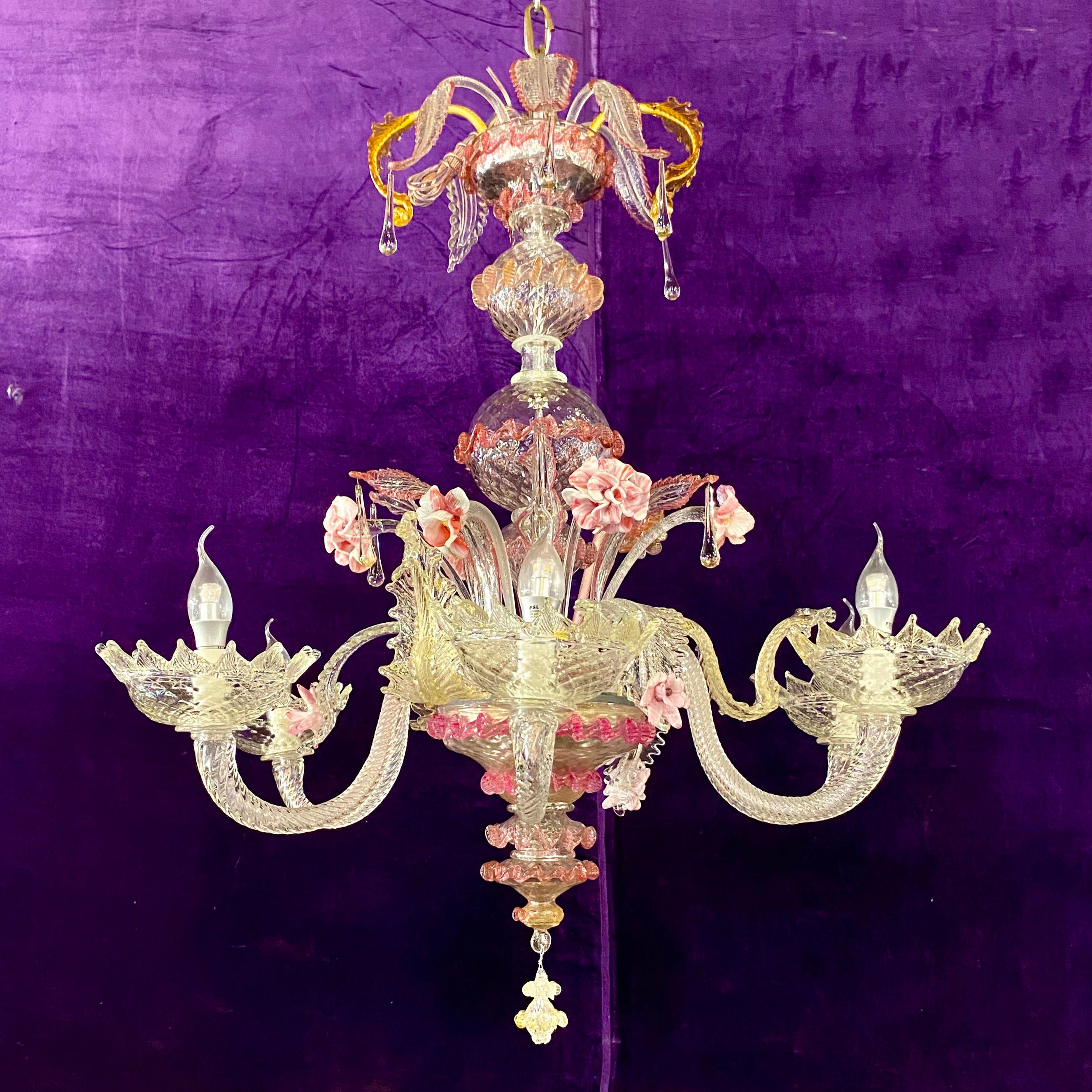 Stunning Antique Pink Murano Chandelier - SOLD