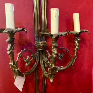 Large Cast Brass Bow Wall Sconce