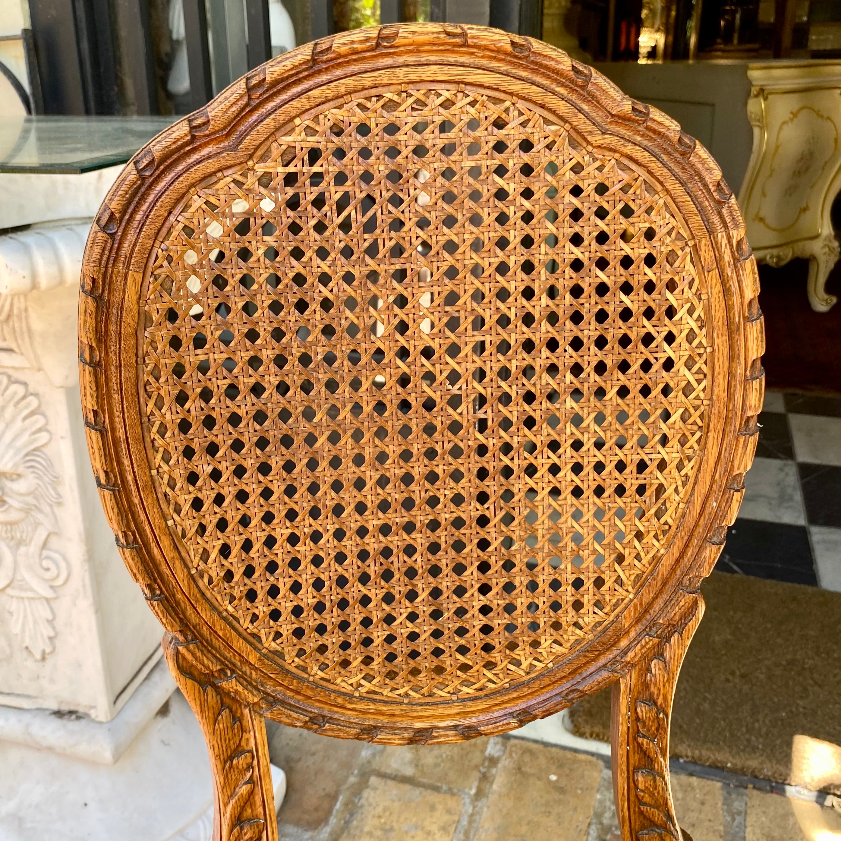 Pair of Antique Carved Oak and Rattan Chairs - SOLD