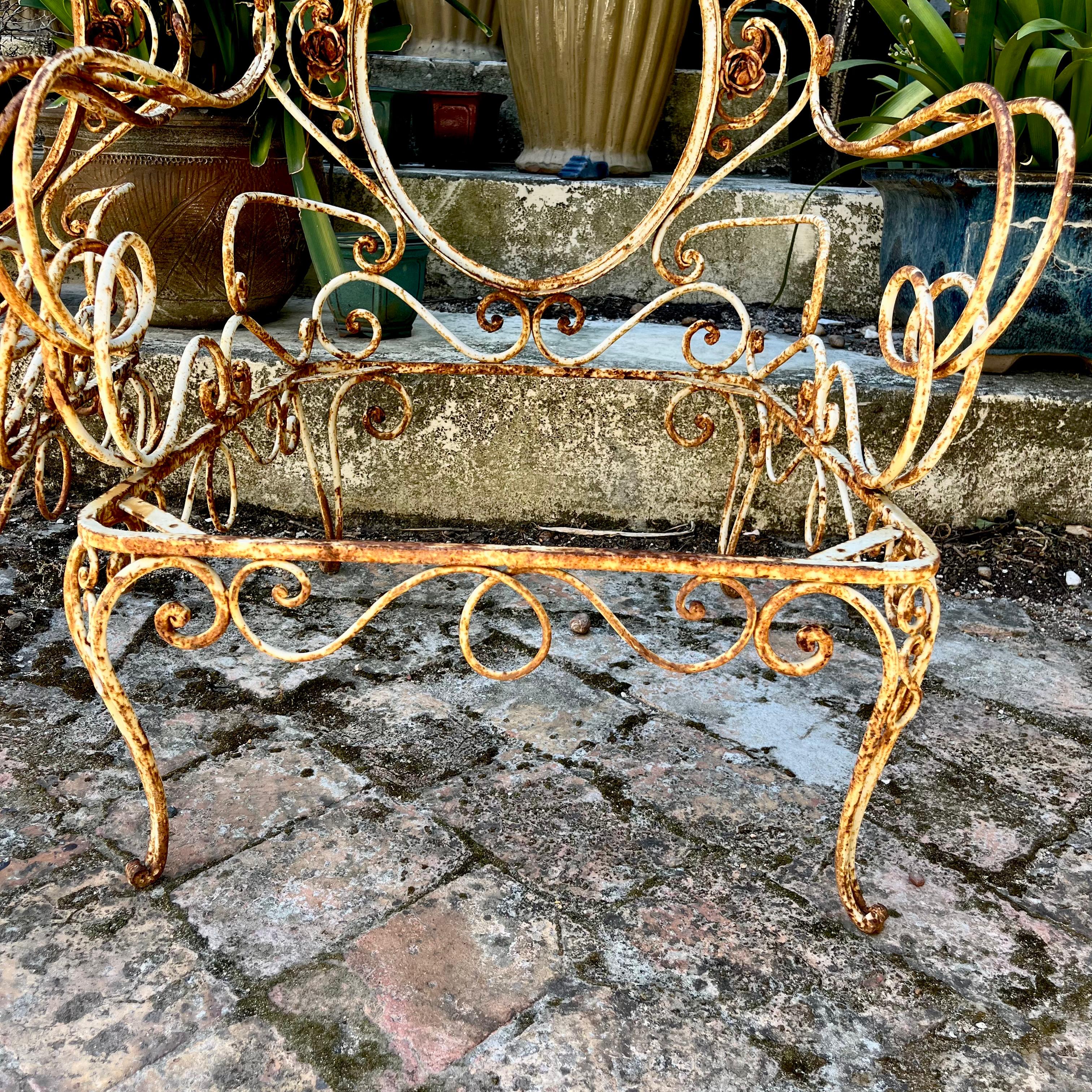 Ornate Wrought Iron Scrollwork Garden Armchairs