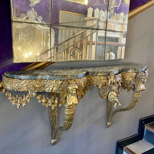 Antique Brass Console with Green Marble Top - SOLD