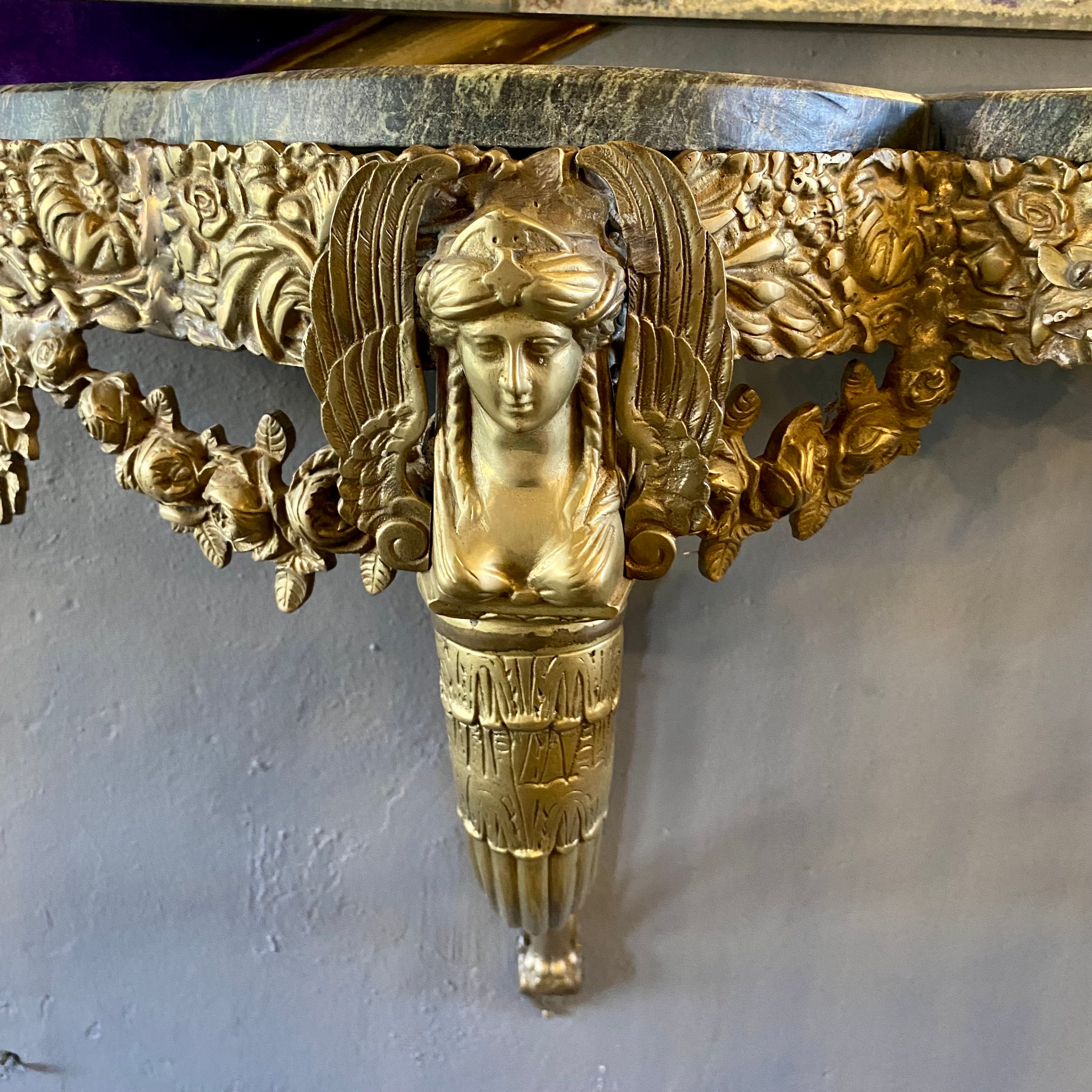 Antique Brass Console with Green Marble Top - SOLD