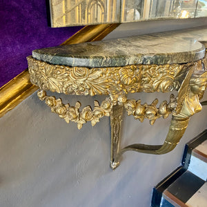 Antique Brass Console with Green Marble Top - SOLD