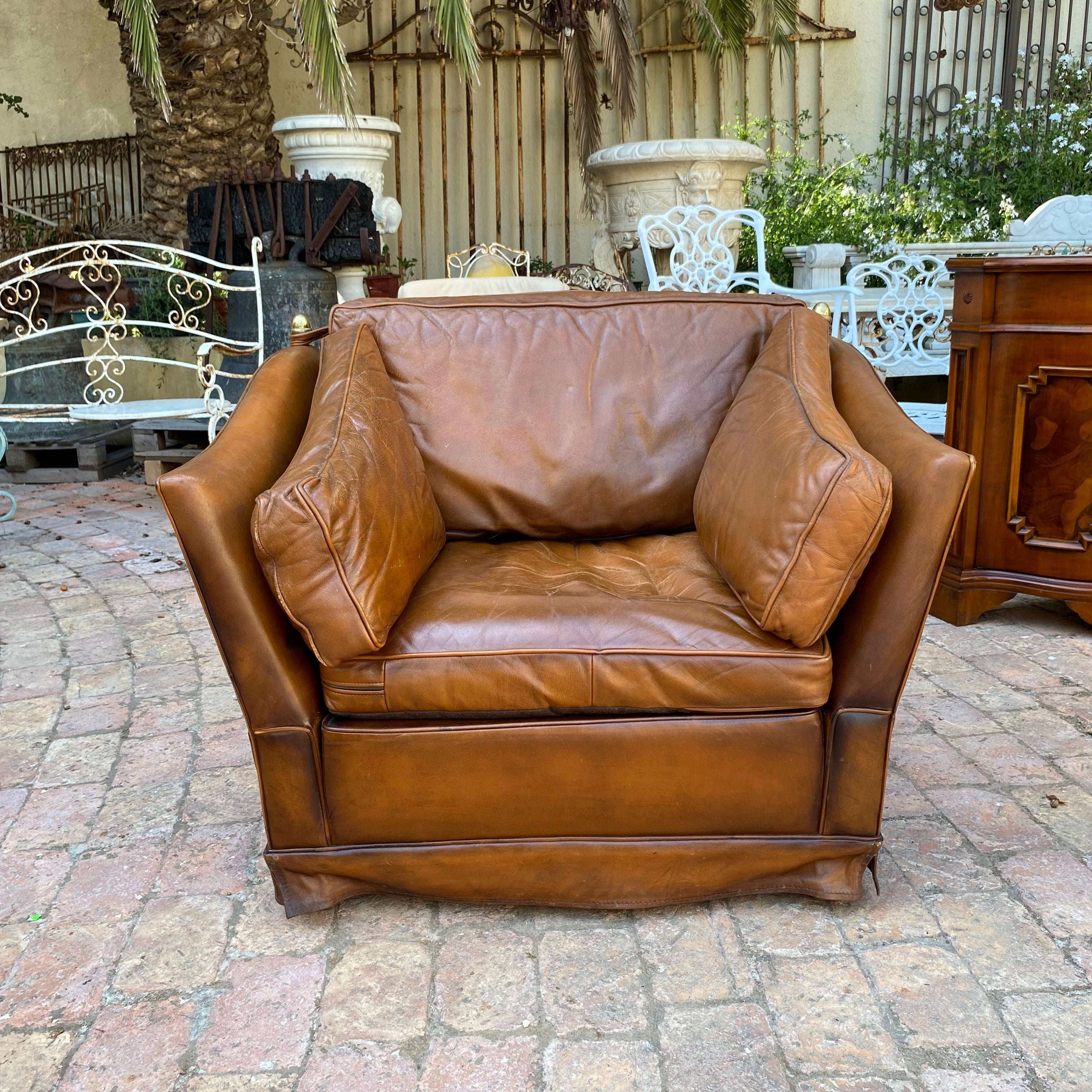 Vintage Knoll Leather Wingback Armchair - SOLD