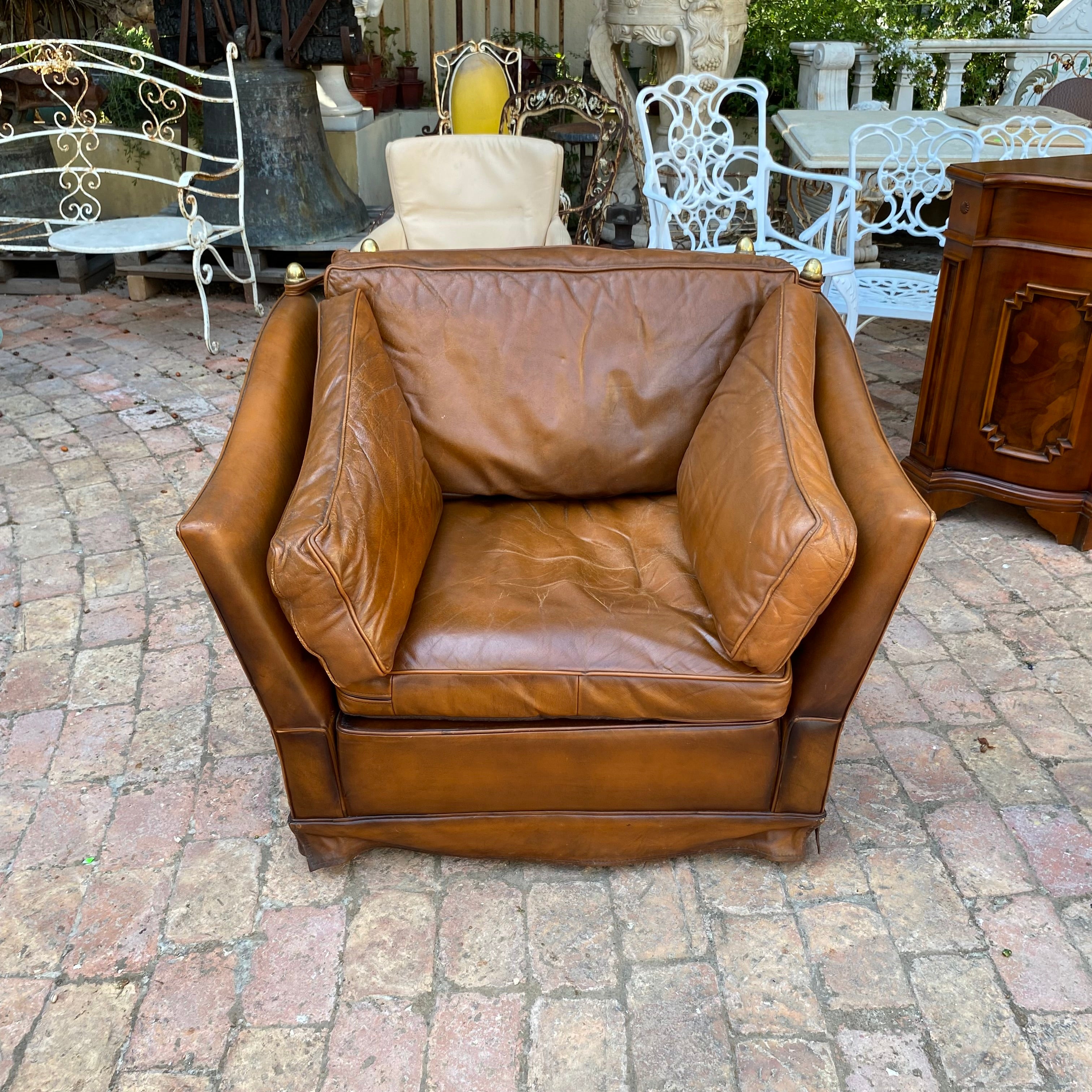 Vintage Knoll Leather Wingback Armchair