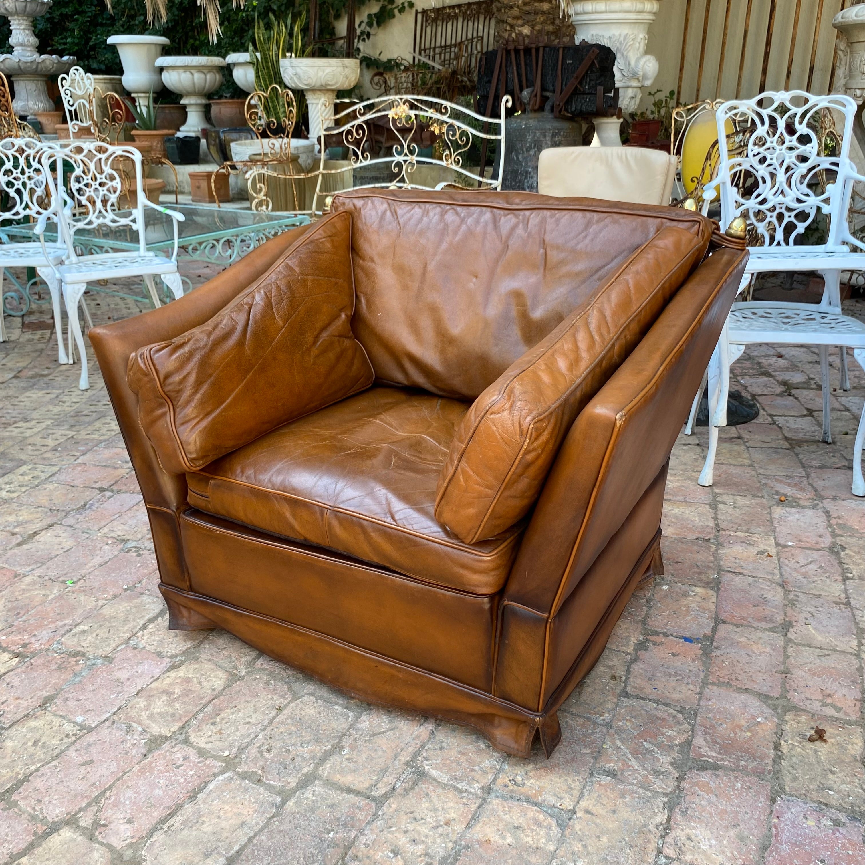 Vintage Knoll Leather Wingback Armchair - SOLD