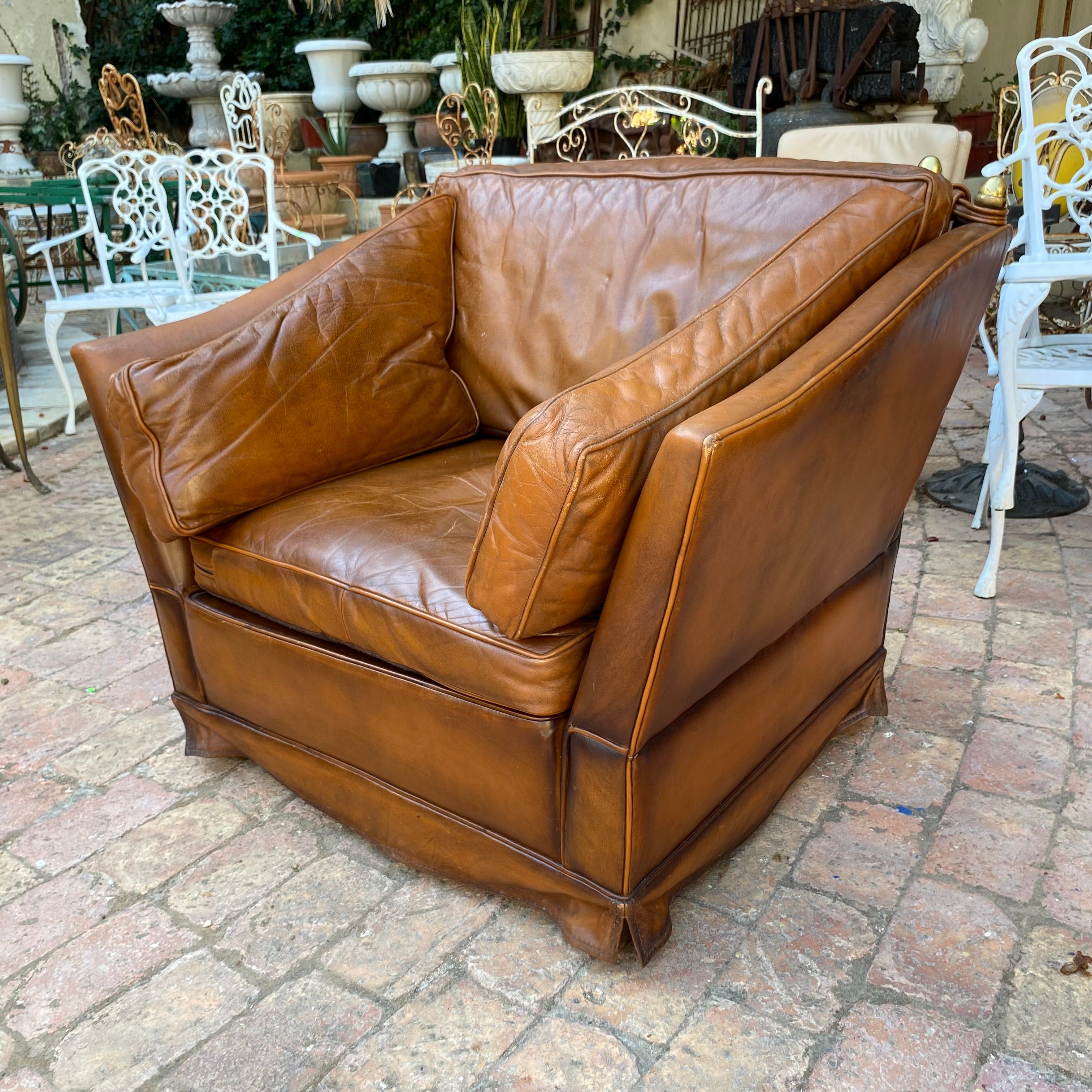 Vintage Knoll Leather Wingback Armchair - SOLD