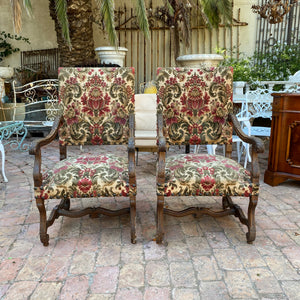 Large Pair of Carved Oak Armchairs