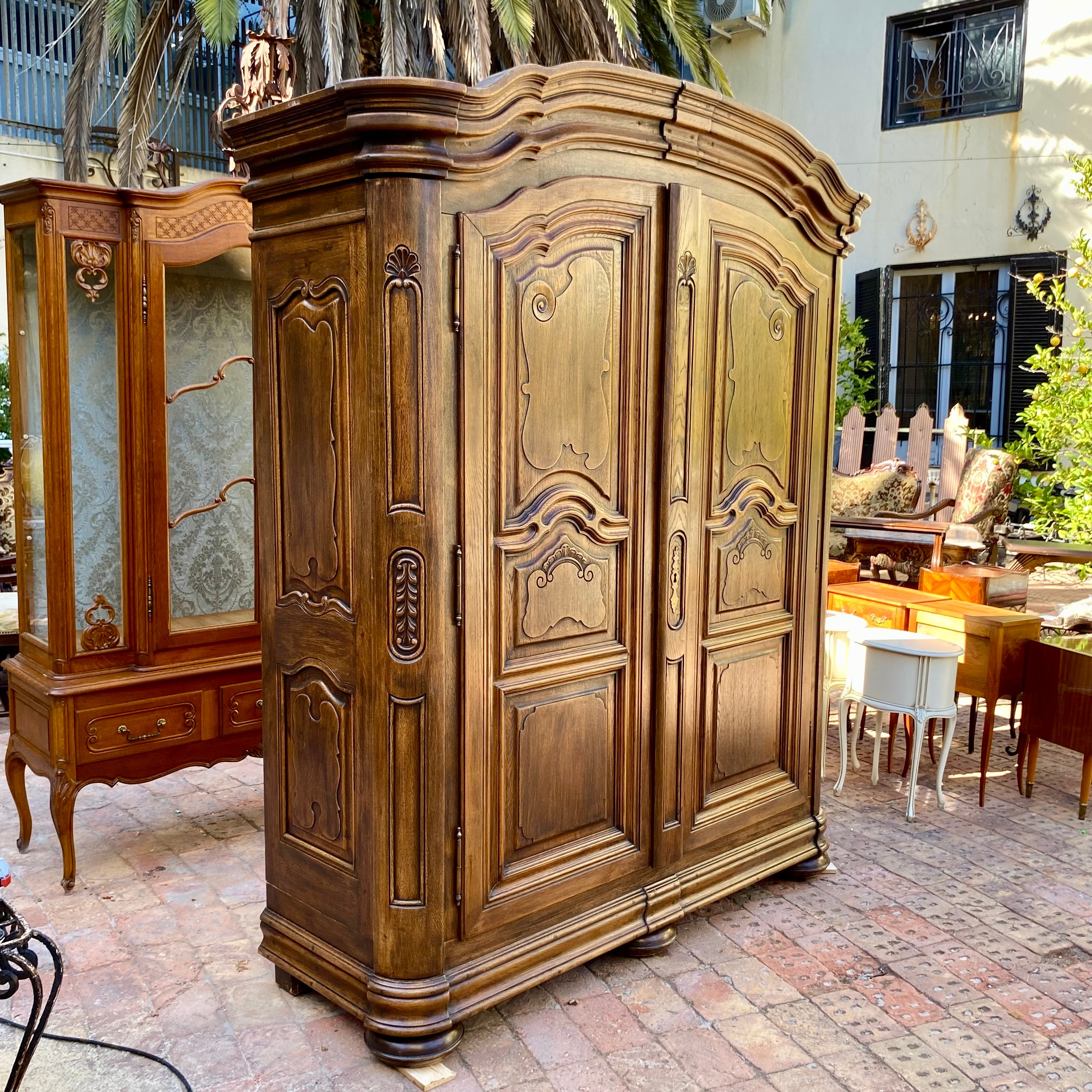 Antique Walnut Armoire with Intricate Carved Details - SOLD