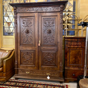 Large Dark Oak Tudor Wardrobe