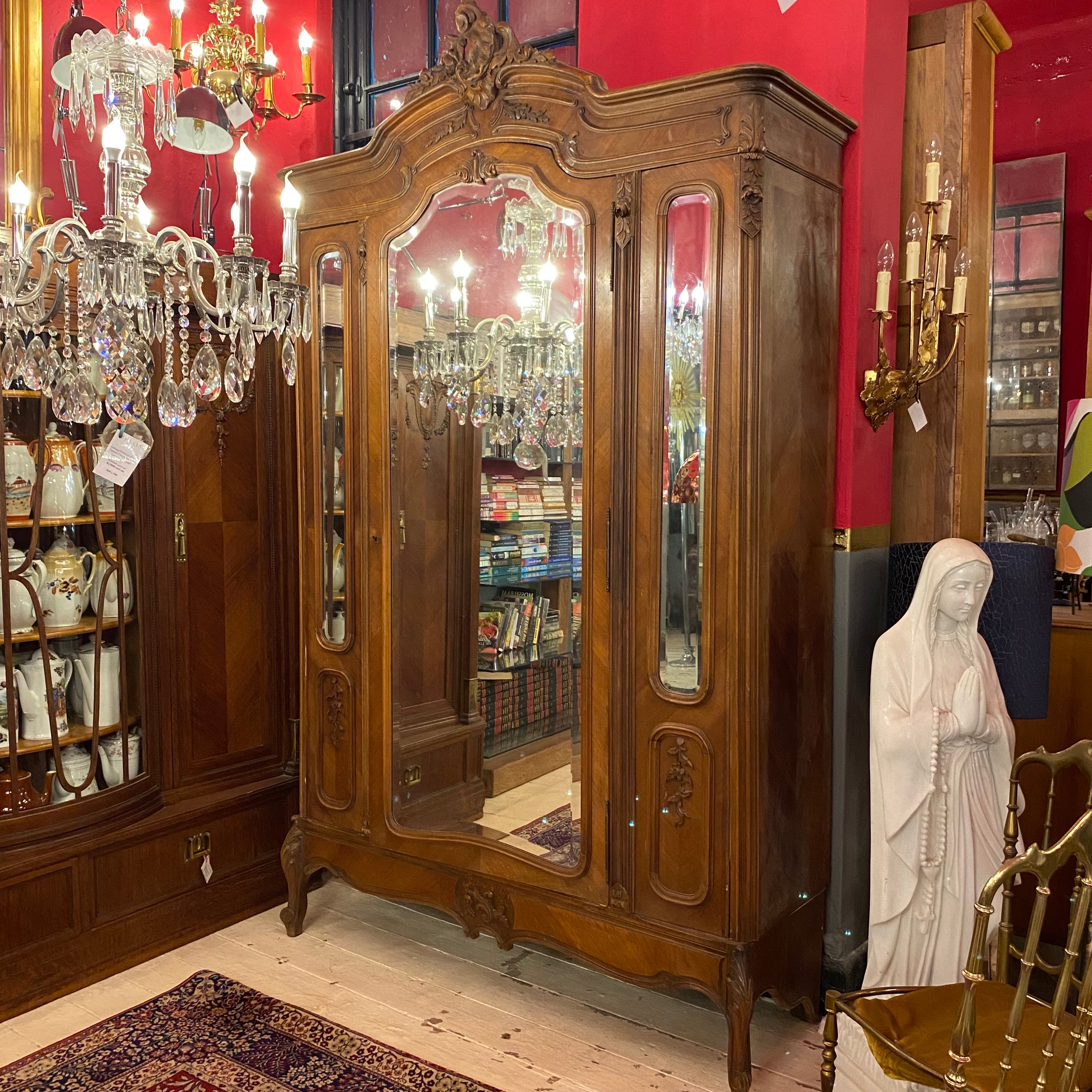 Antique Walnut Armoire with Mirror Front - SOLD