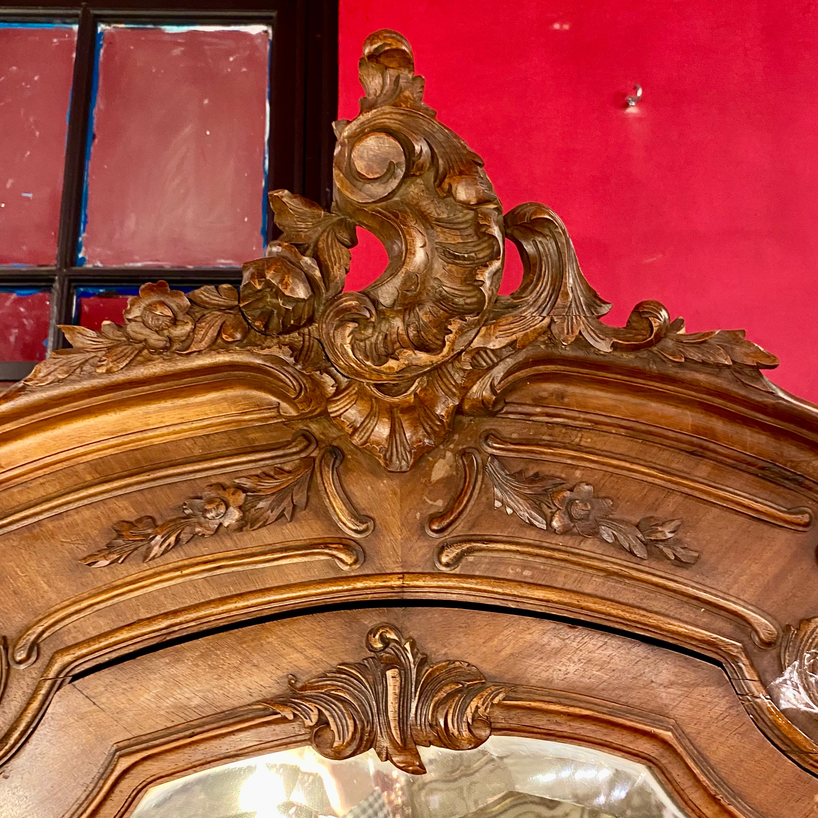 Antique Walnut Armoire with Mirror Front - SOLD