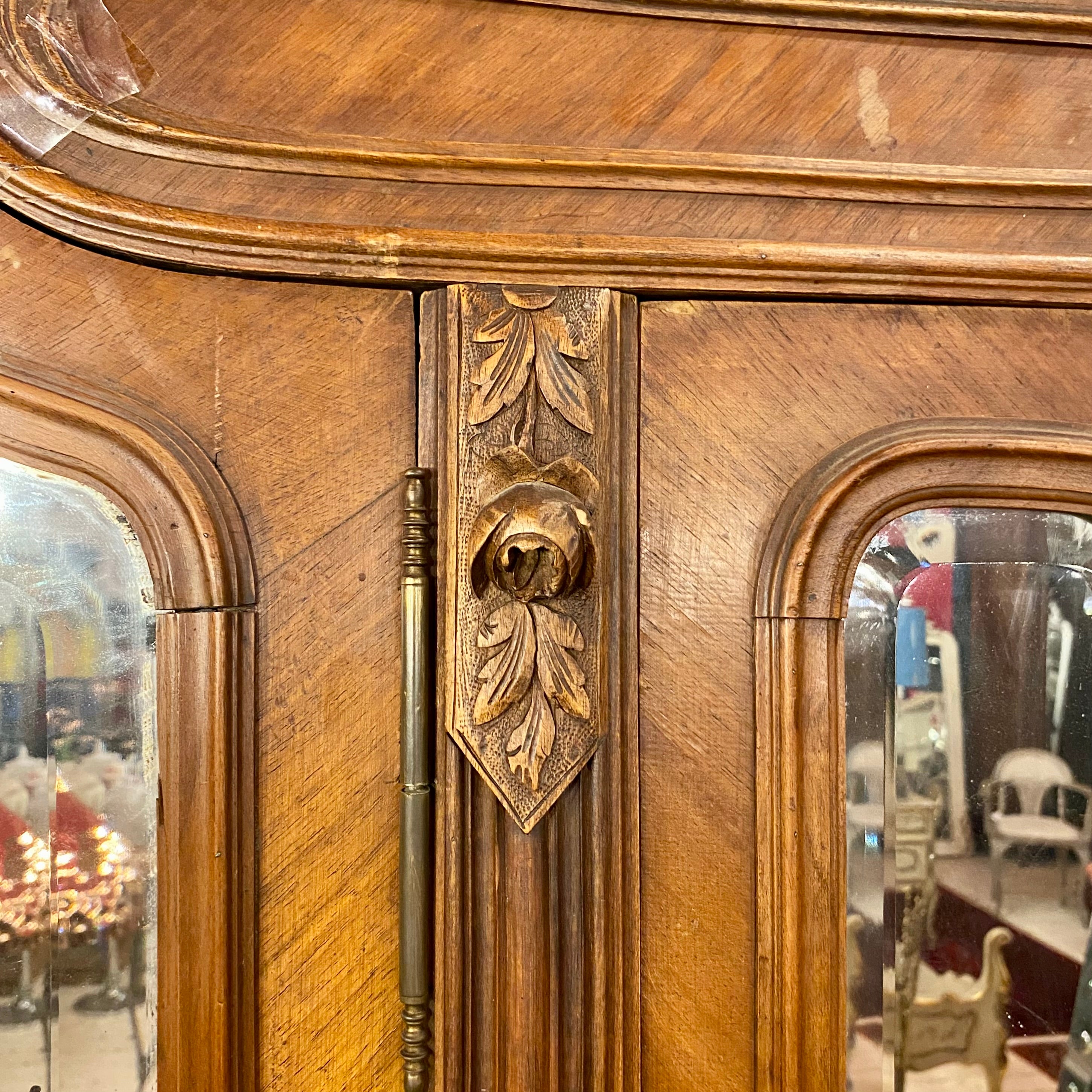 Antique Walnut Armoire with Mirror Front - SOLD