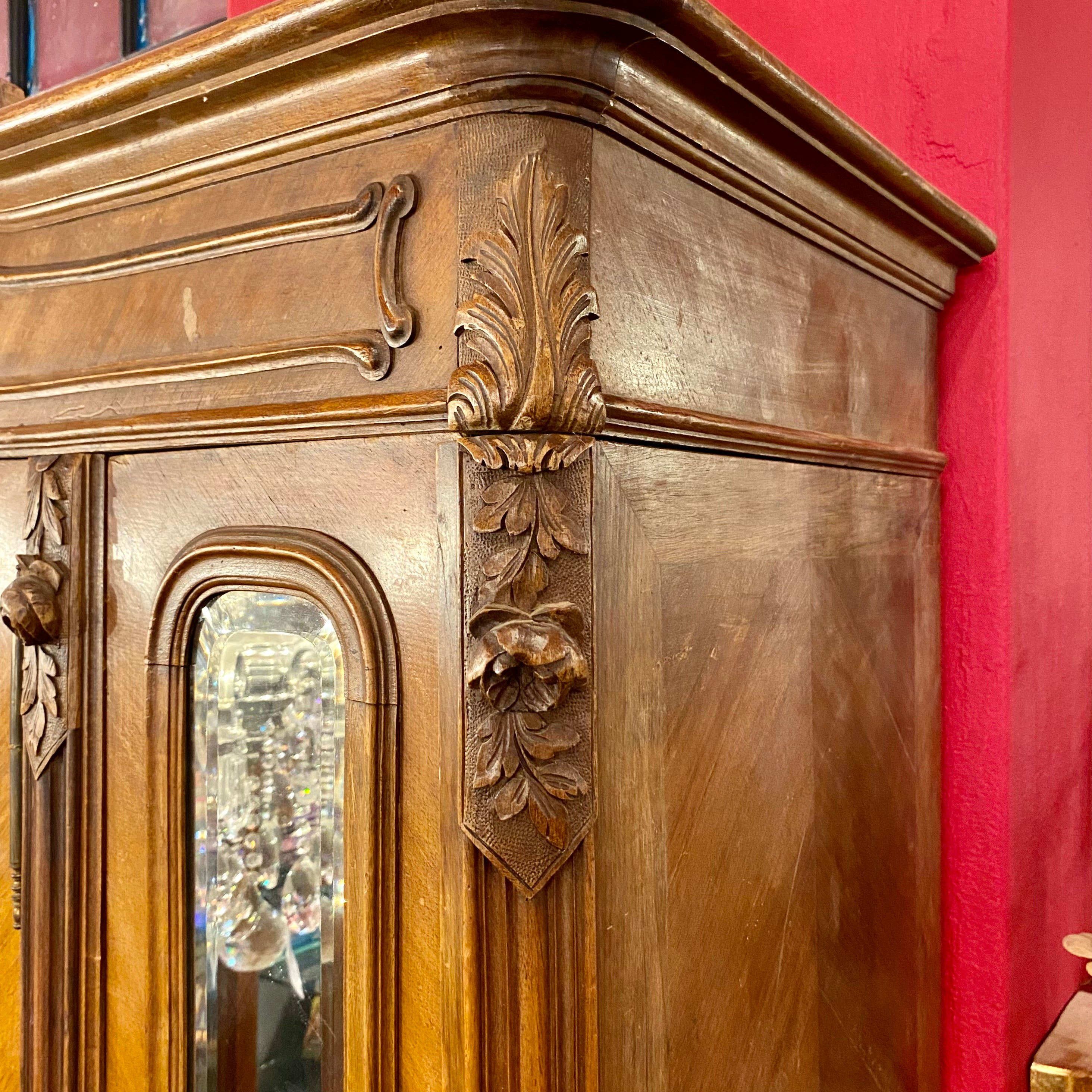 Antique Walnut Armoire with Mirror Front - SOLD