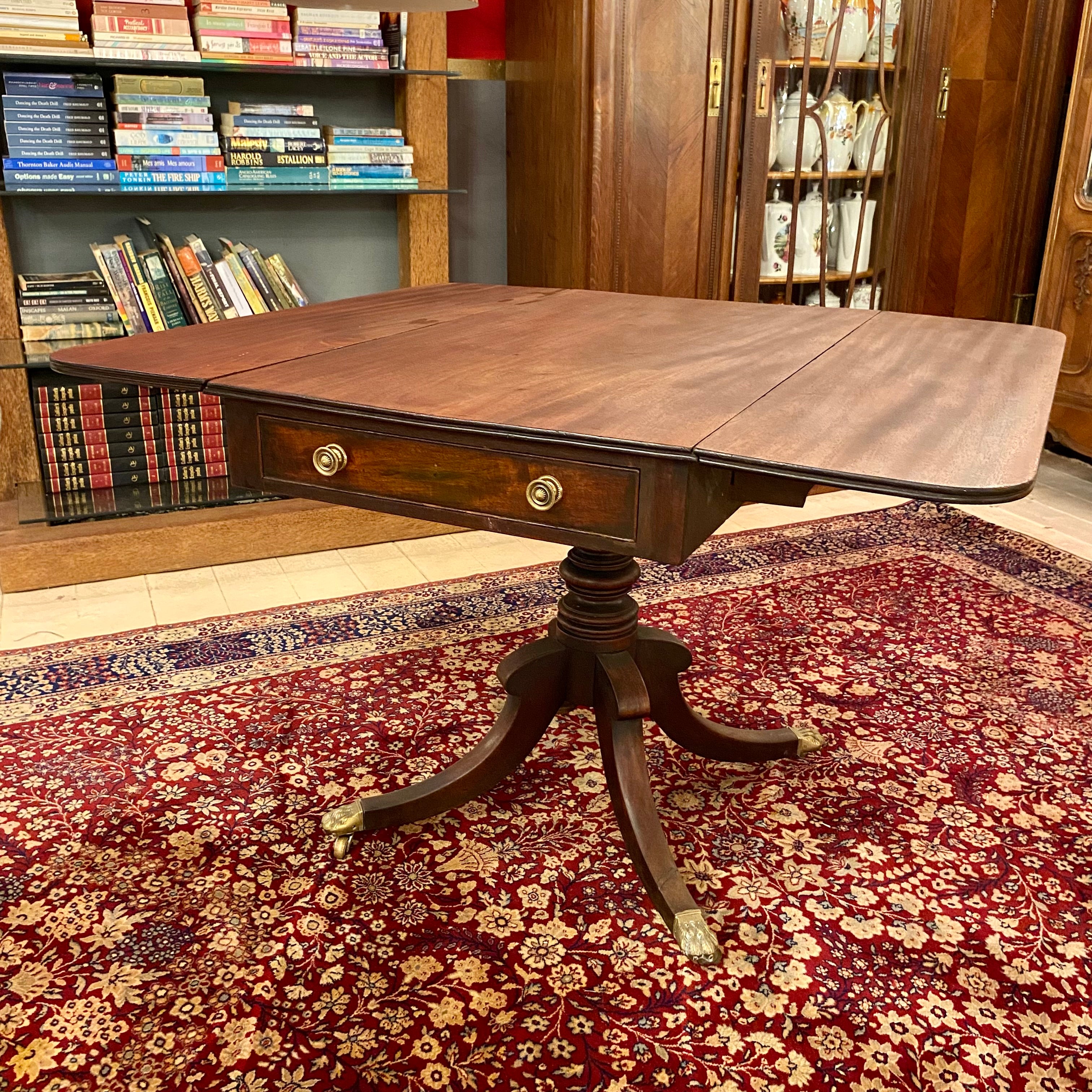 Antique Drop Leaf Table with Brass Accents