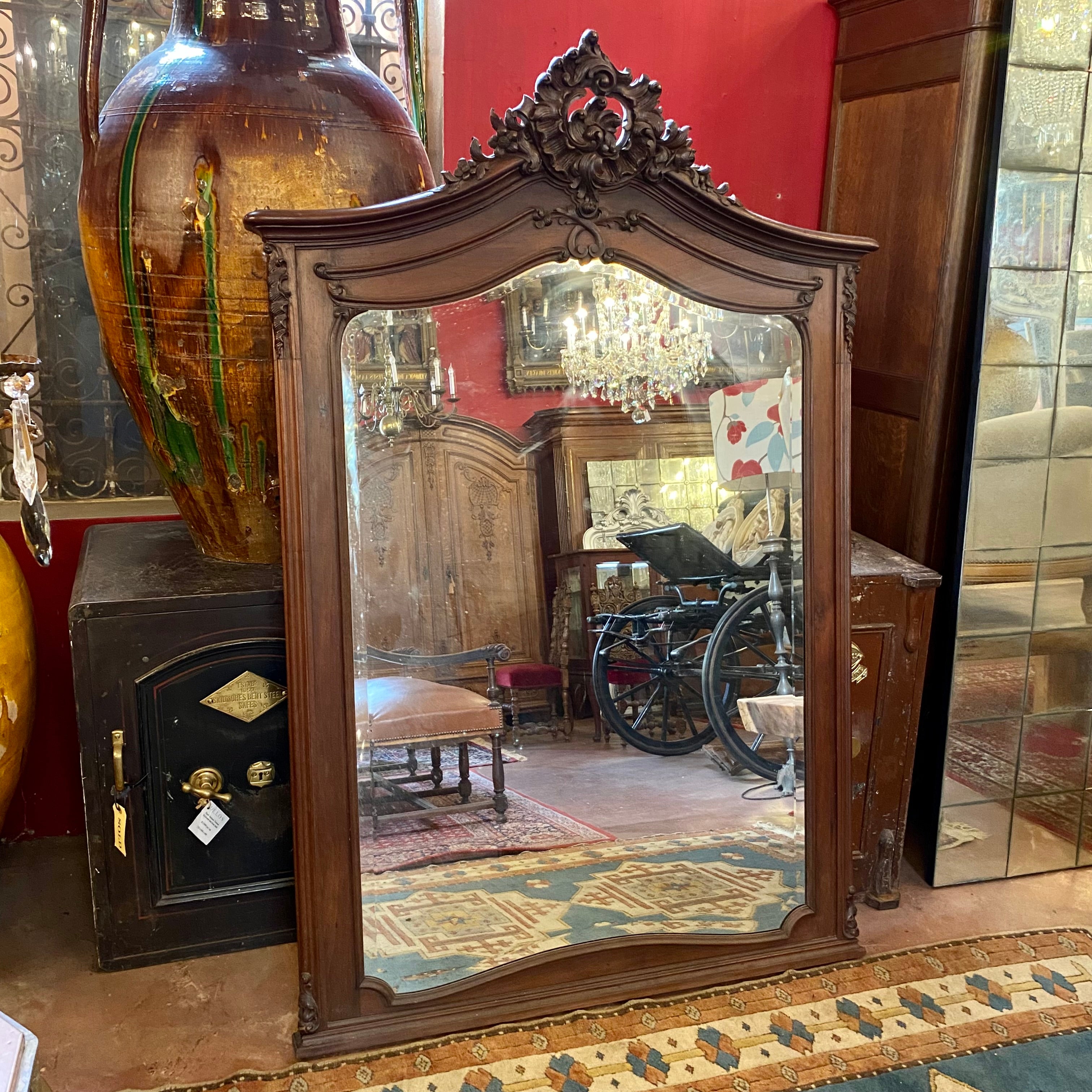 Antique French Mahogany Bevelled Mirror