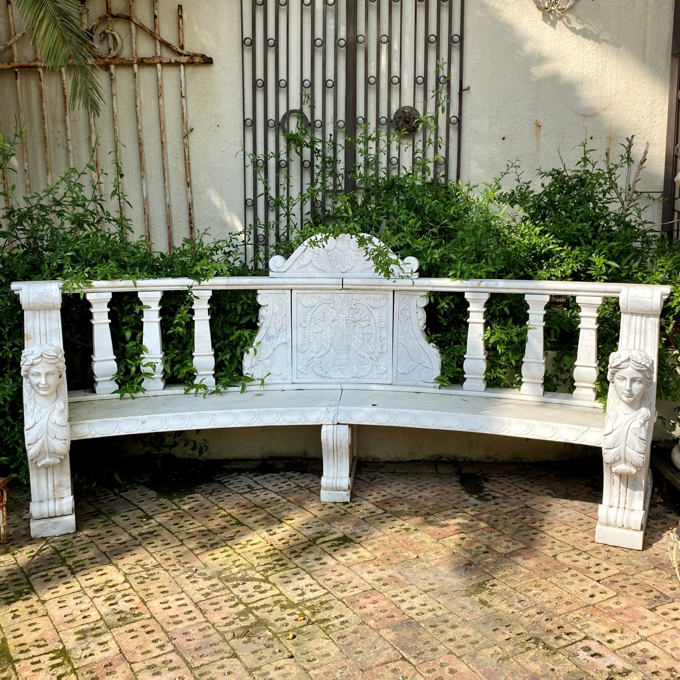 Gorgeous Hand Carved White Marble Bench - SOLD